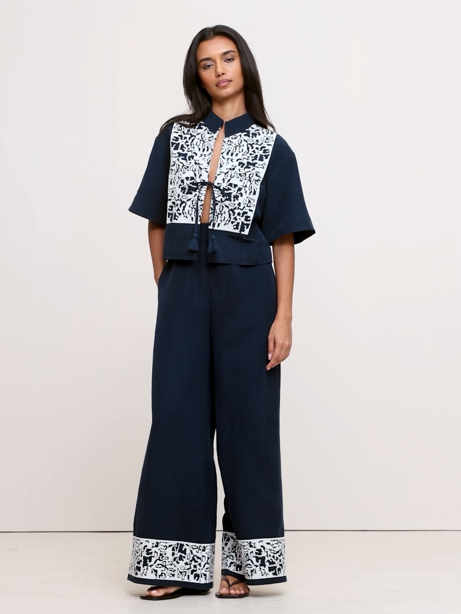 Image number 2 showing, Embroidered Tencel™-Linen Tie-Front Top