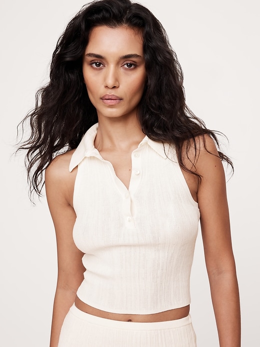 Crinkle Knit Sleeveless Polo | Banana Republic