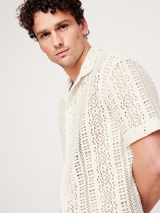 Relaxed-Fit Crochet Resort Shirt | Banana Republic
