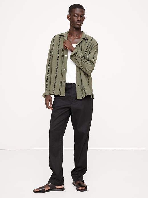 Standard-Fit Embroidered Linen Long-Sleeve Resort Shirt | Banana