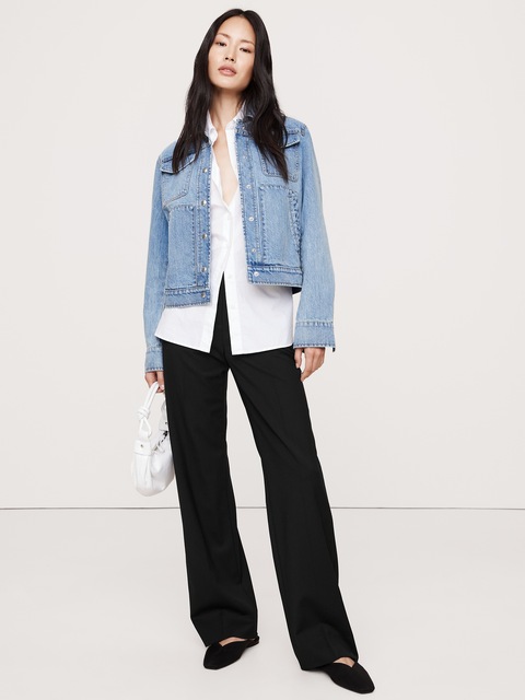 PANTALON DROIT MODERNE À TAILLE HAUTE EN LAINE ITALIENNE