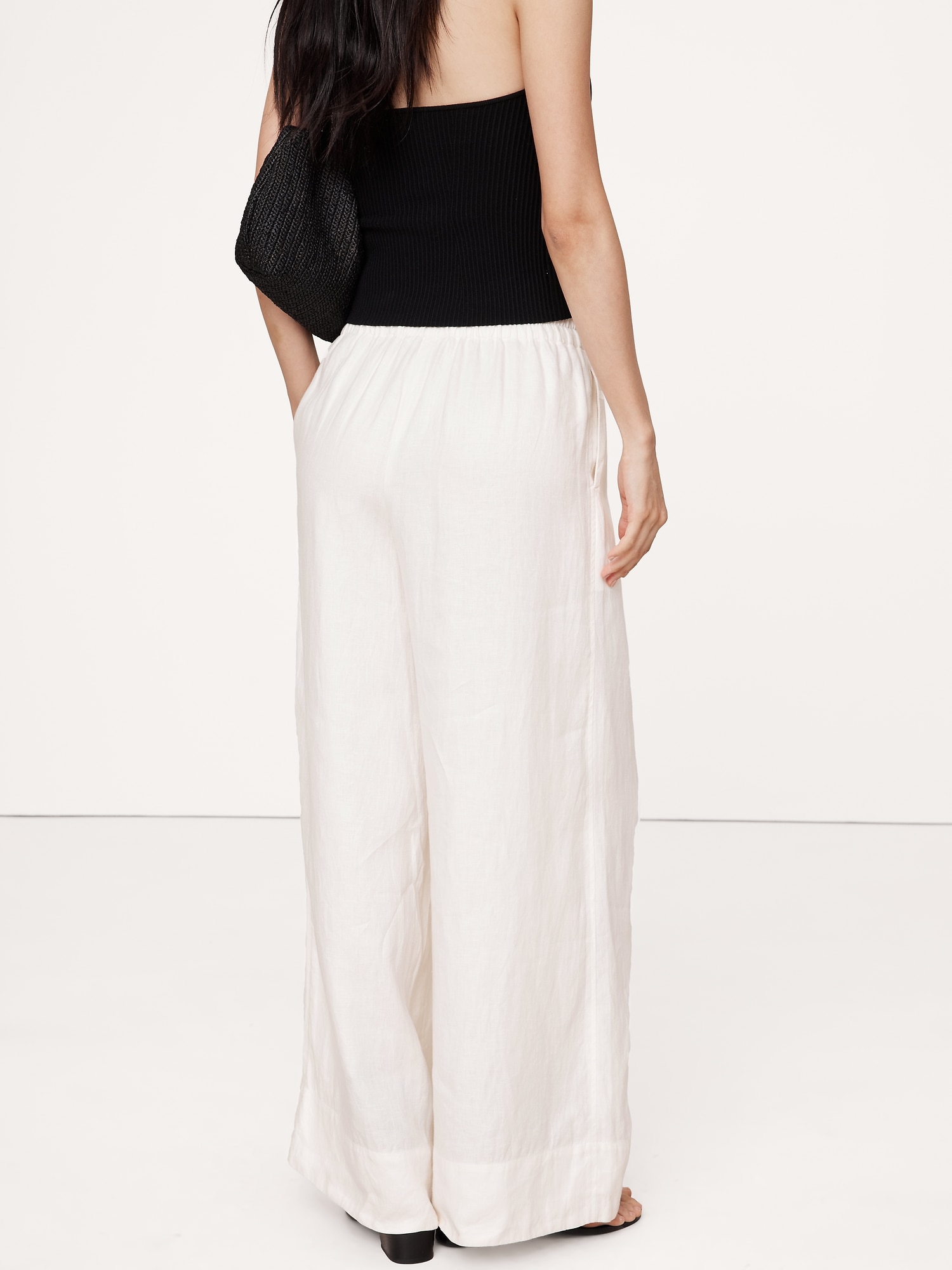 Wide-Leg Pull-On Linen Ankle Pant
