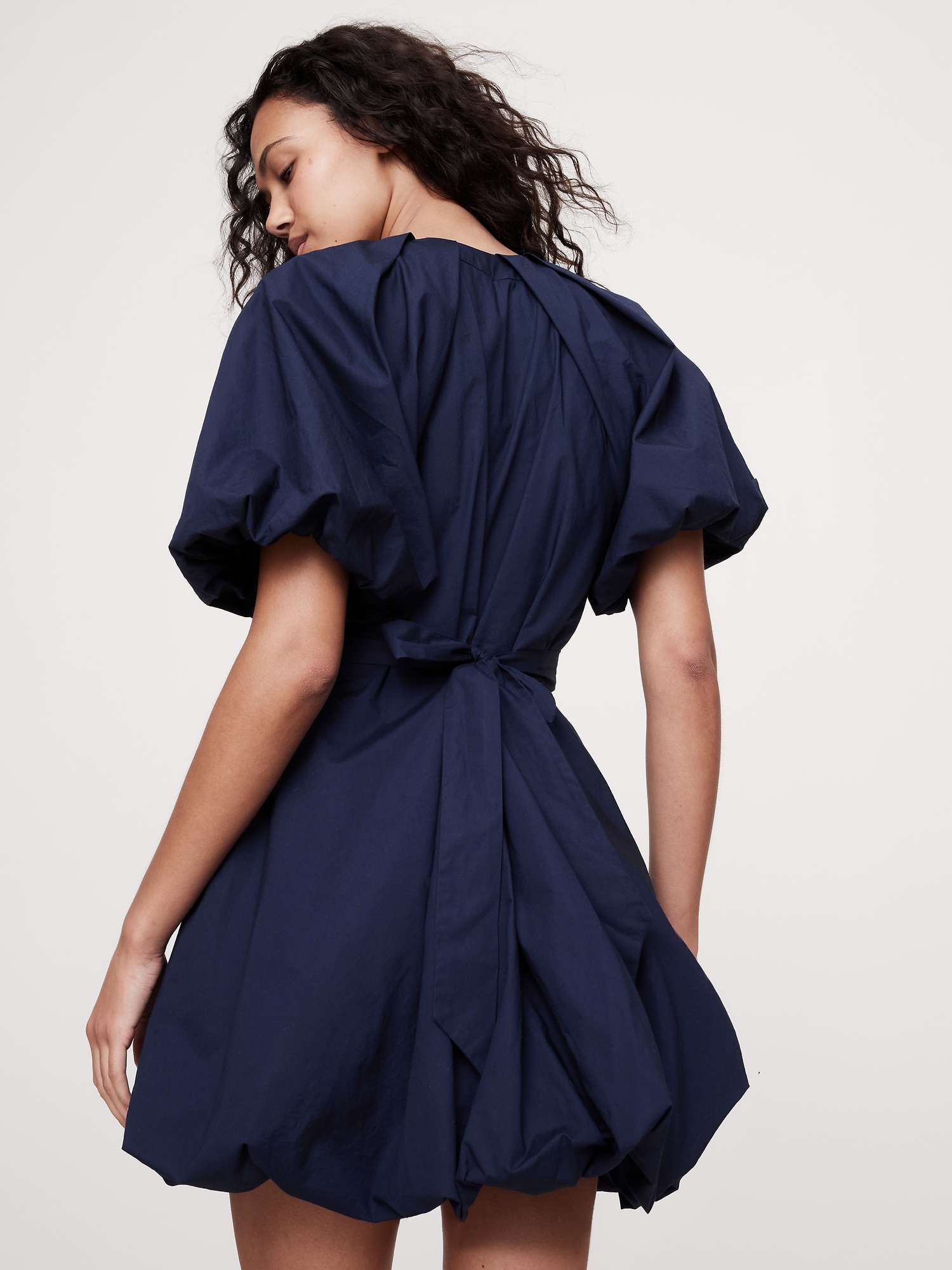Cotton Poplin Bubble-Hem Mini Dress