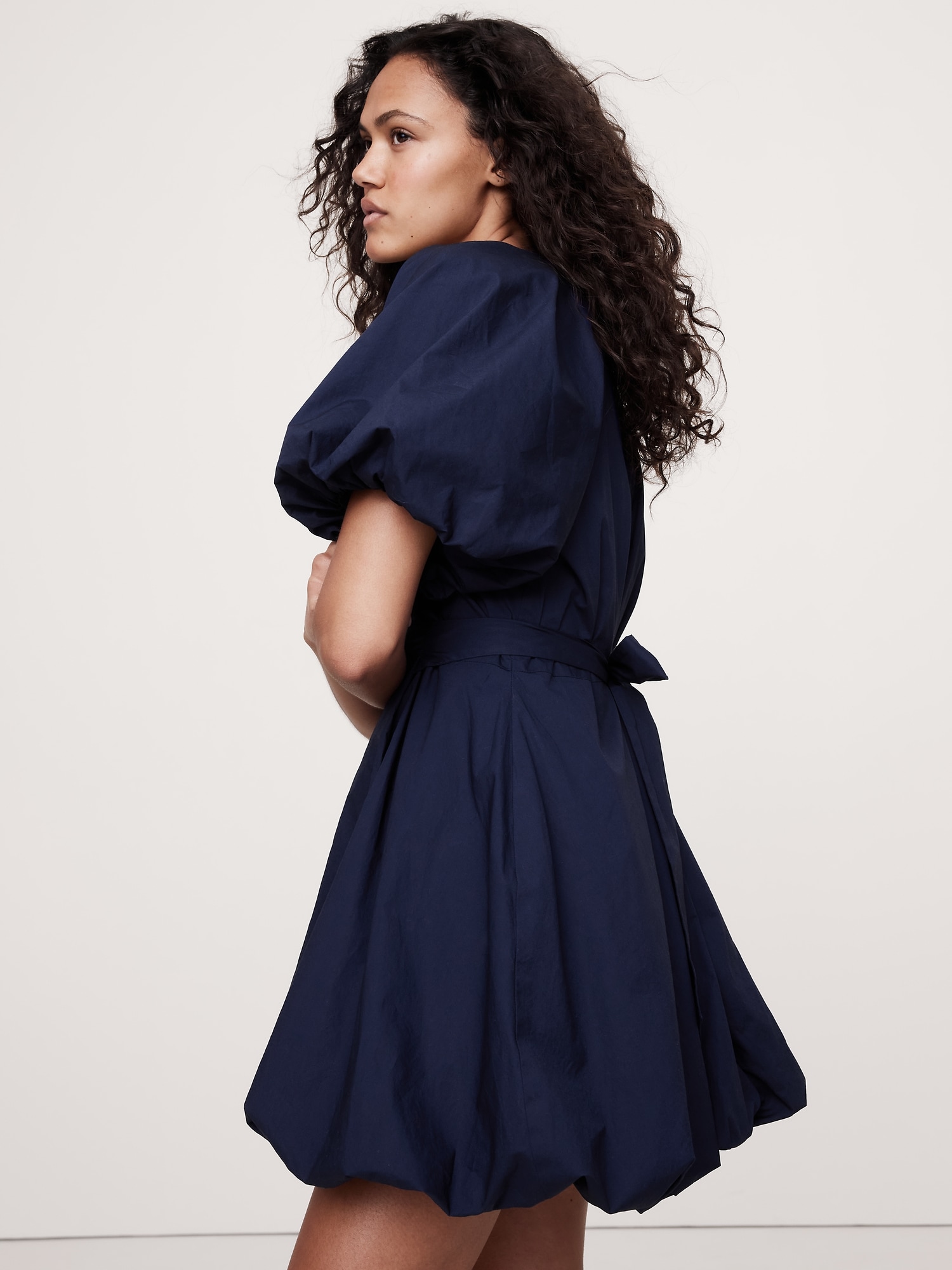 Cotton Poplin Bubble-Hem Mini Dress