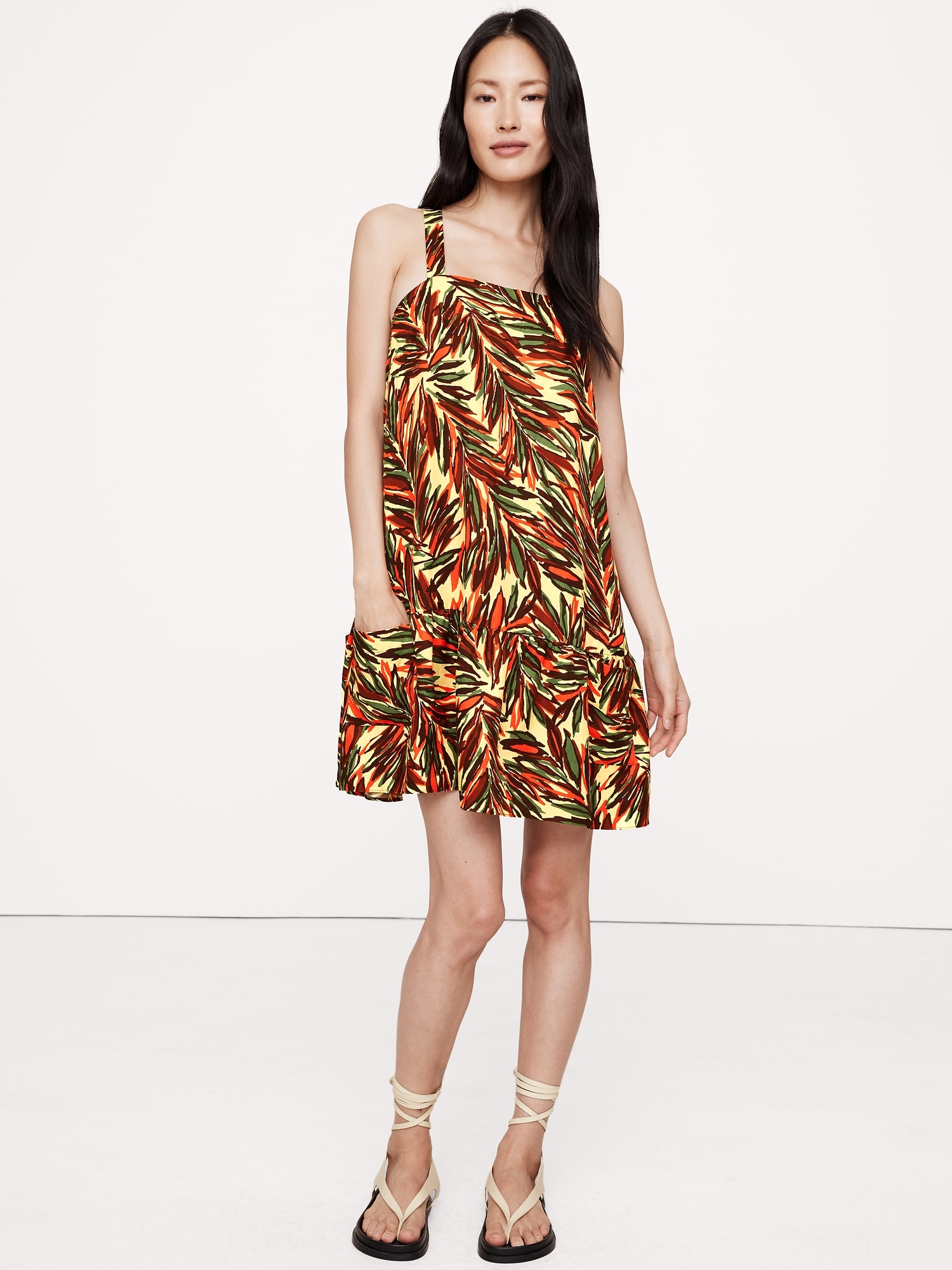 Robe courte avec ourlet à volants en viscose et lin - Multi