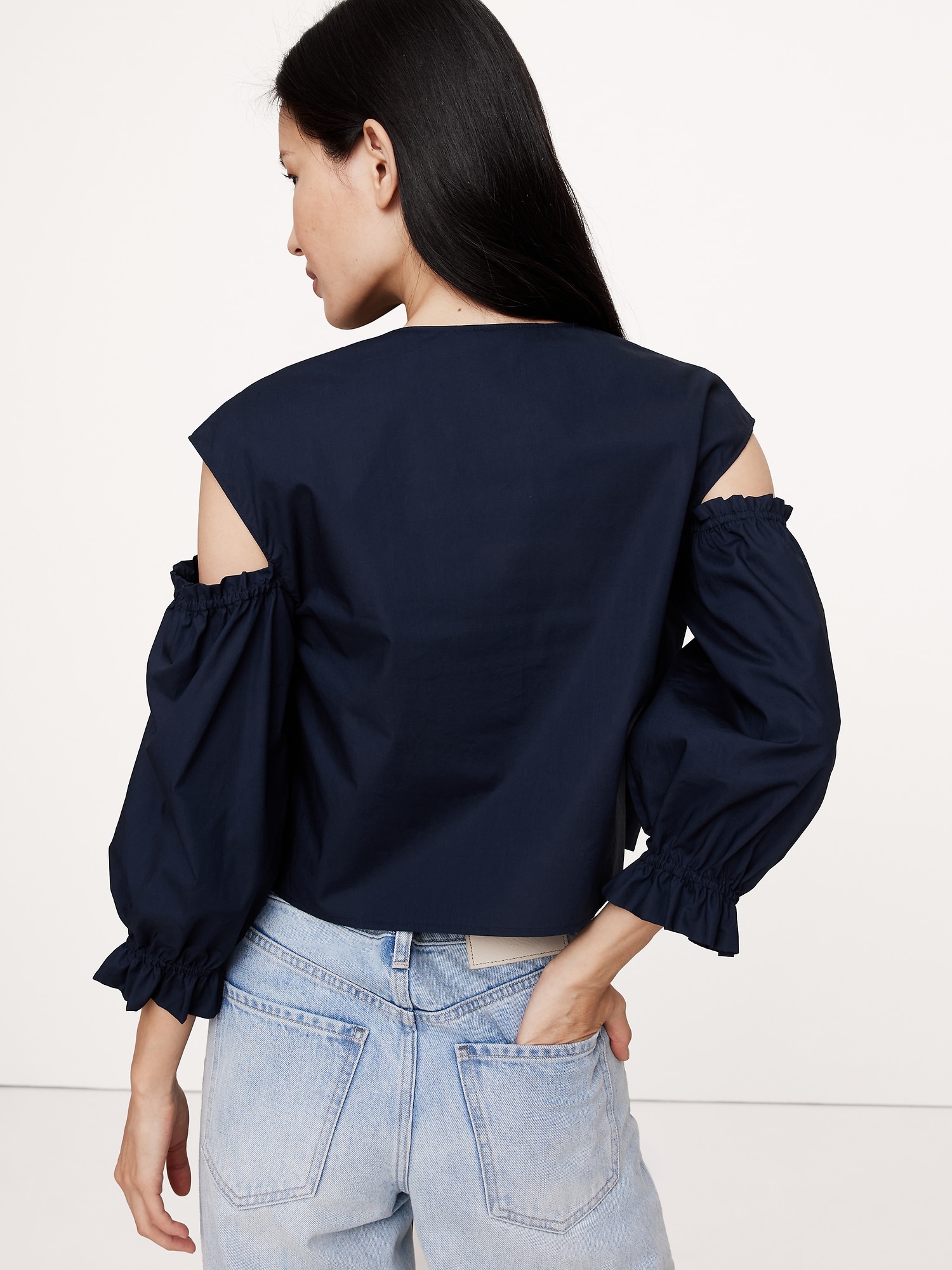 Cotton Poplin Puff-Sleeve Cropped Top