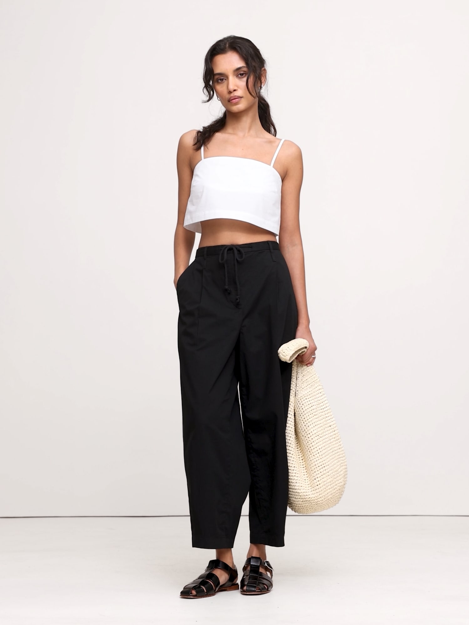 Image number 2 showing, High-Rise Pleated Cotton Poplin Cropped Pant