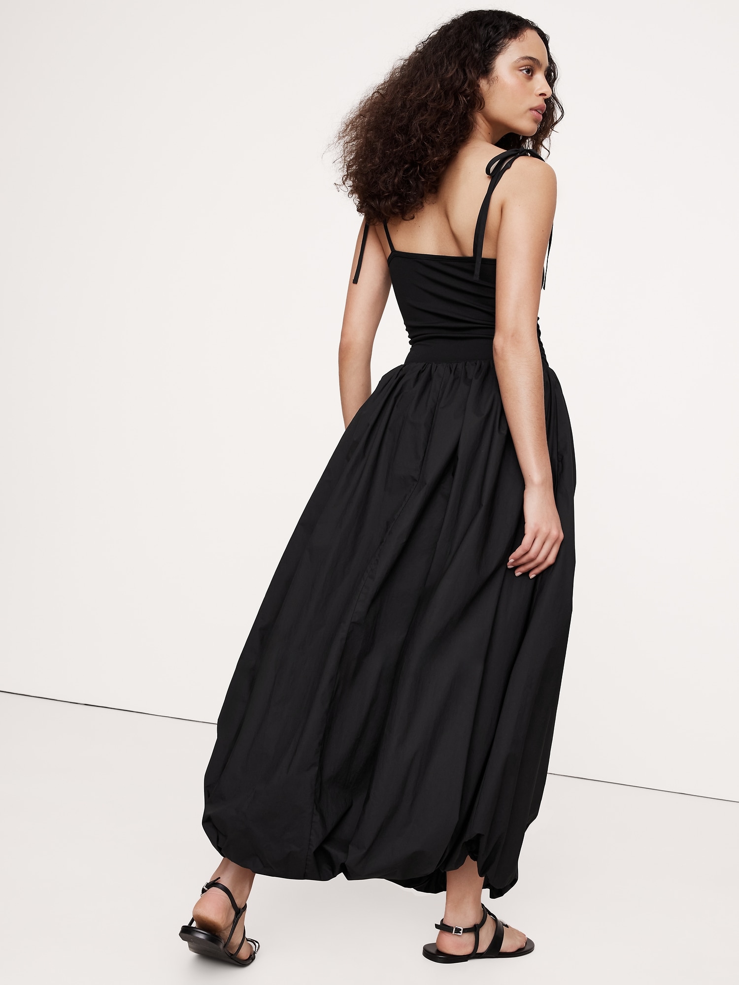 Mixed Media Bubble-Hem Maxi Dress