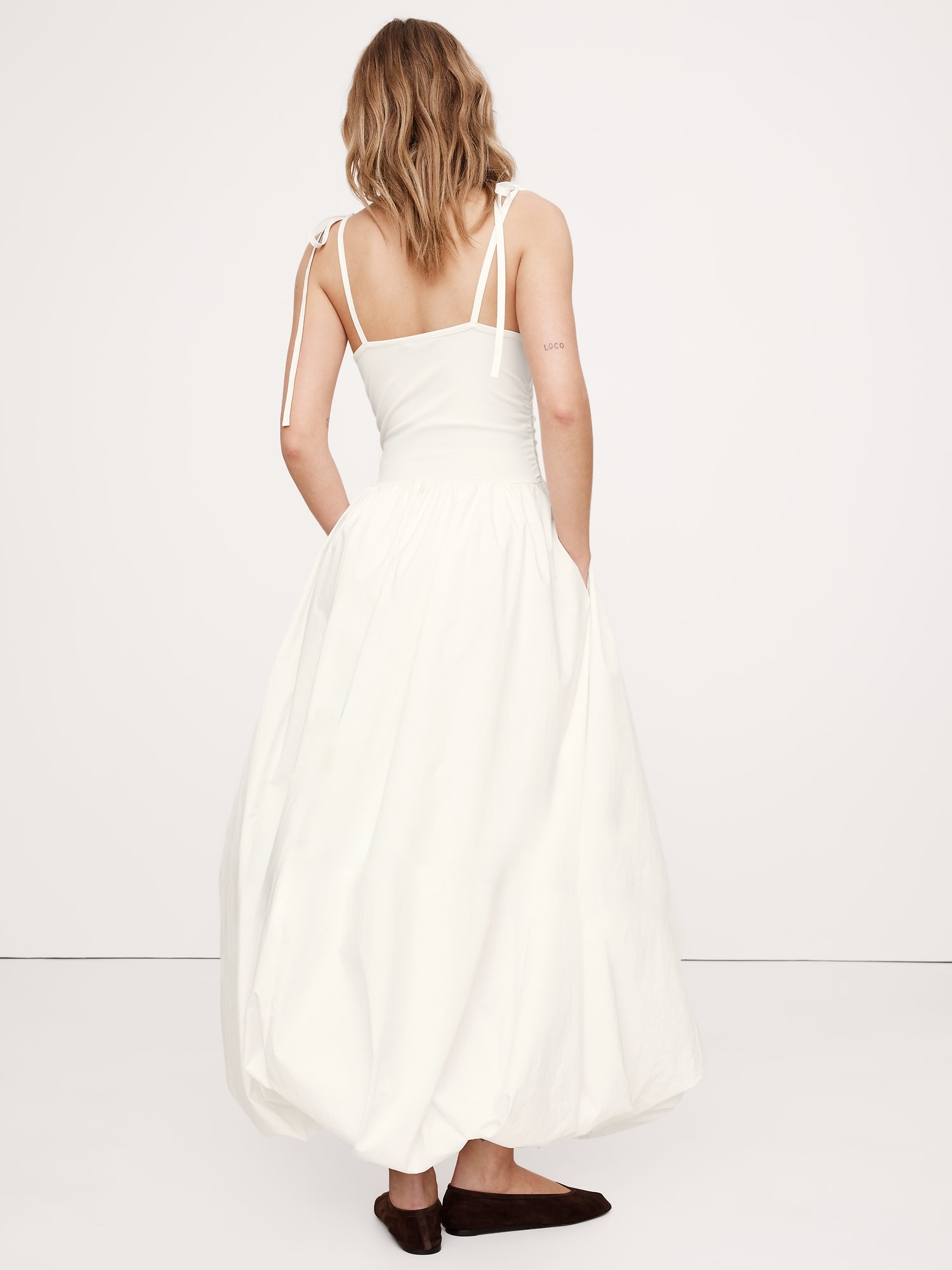 Mixed Media Bubble-Hem Maxi Dress