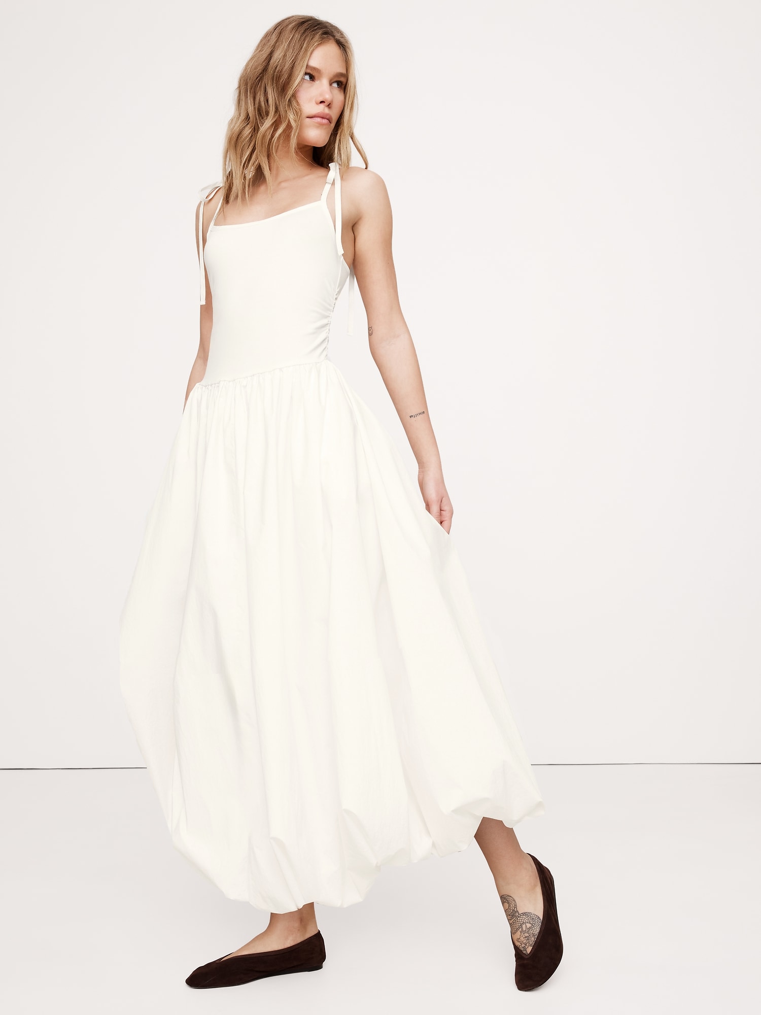 Mixed Media Bubble-Hem Maxi Dress