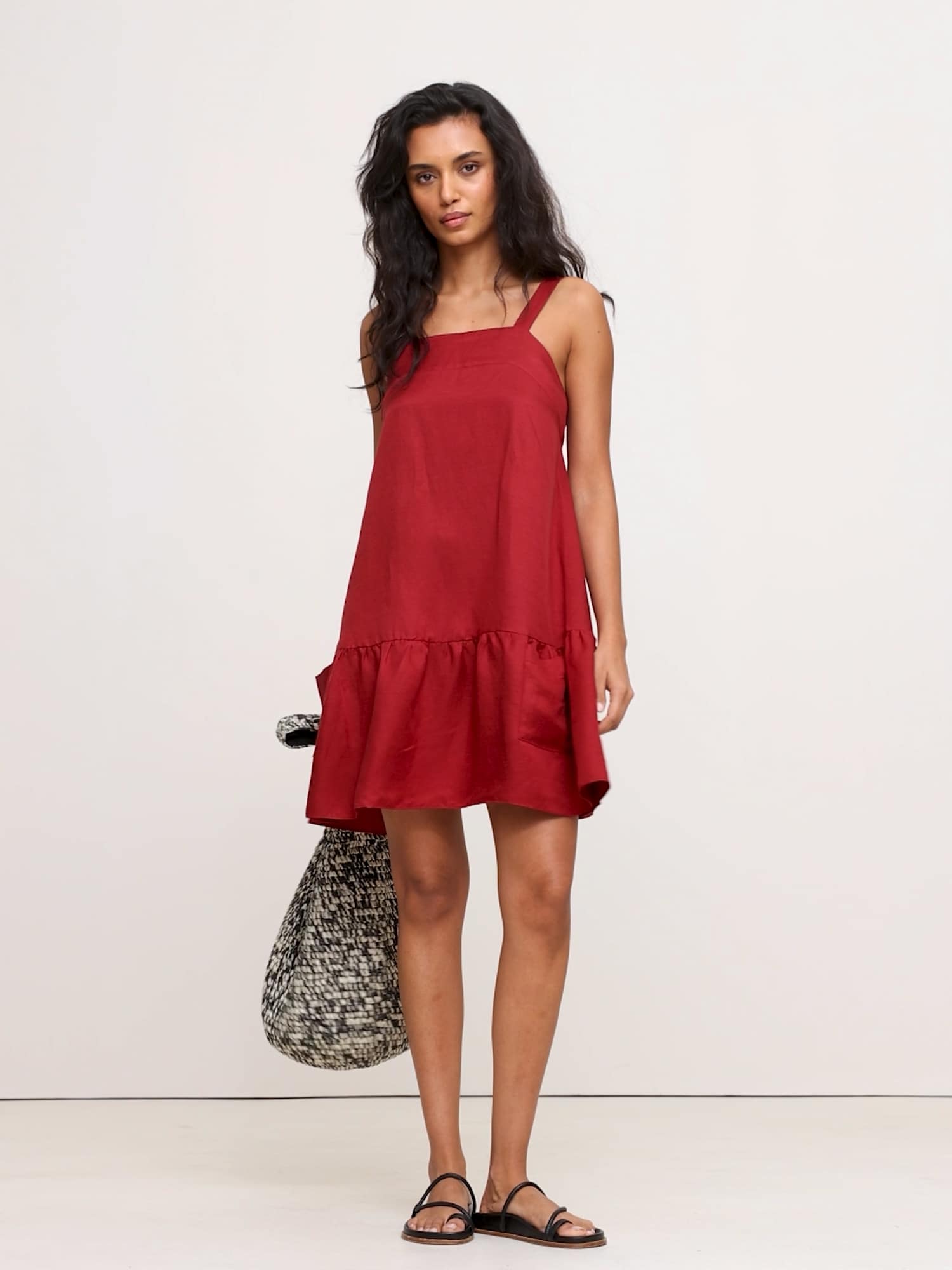 Image number 2 showing, Viscose-Linen Flounce-Hem Mini Dress