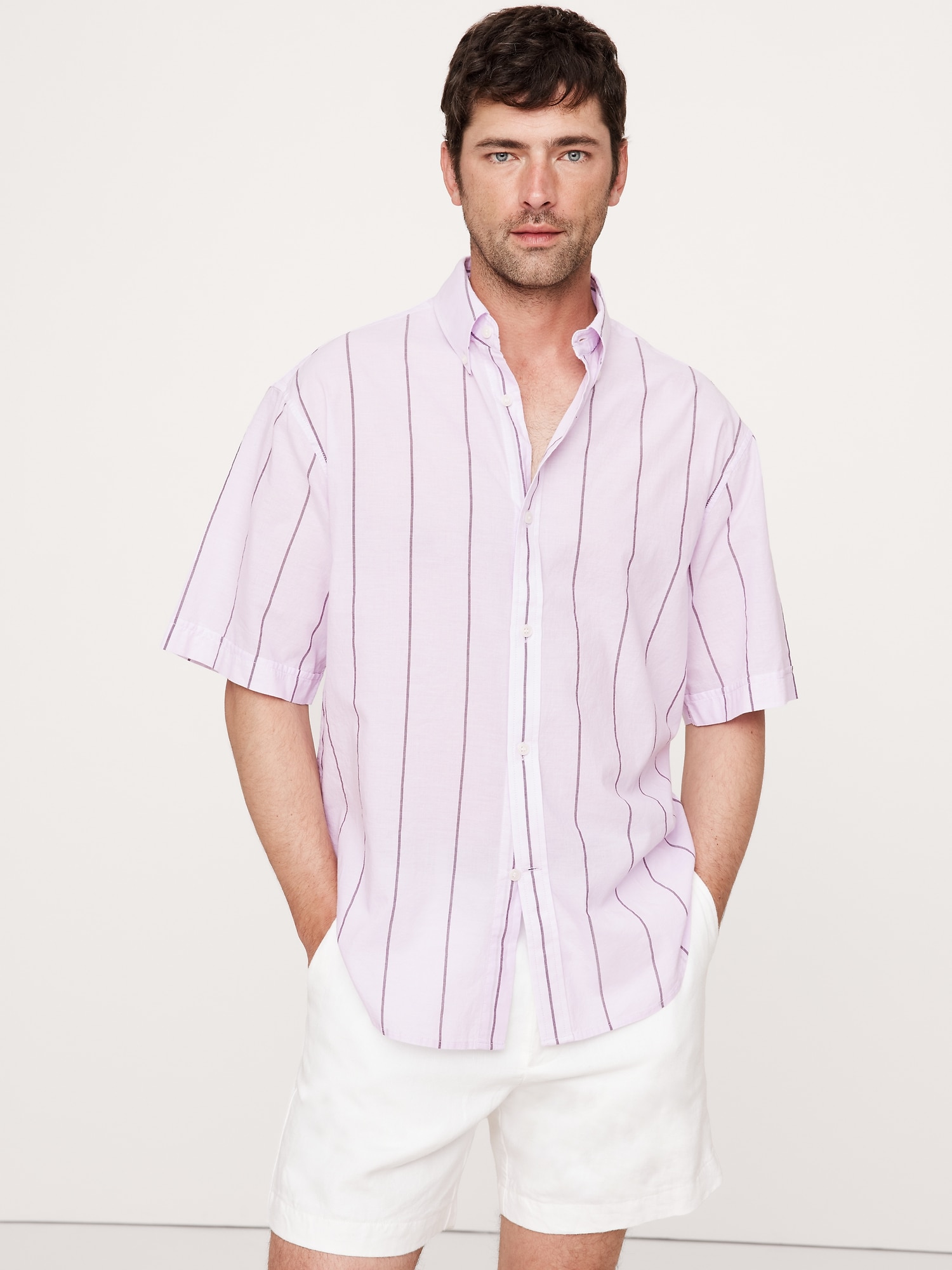Chemise décontractée à manches courtes en coton été léger - Violet