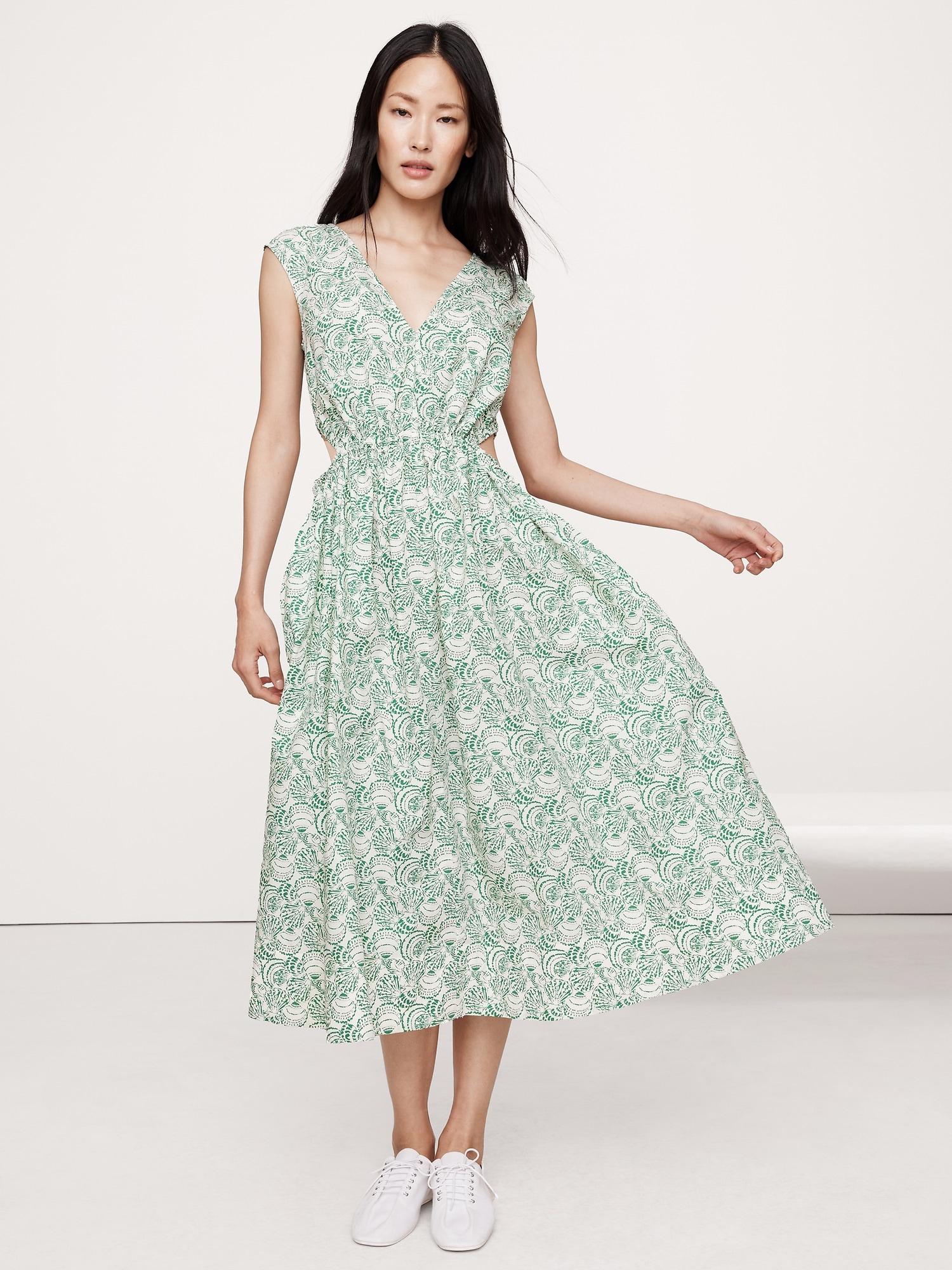 Cotton Poplin Side Cut-Out Midi Dress