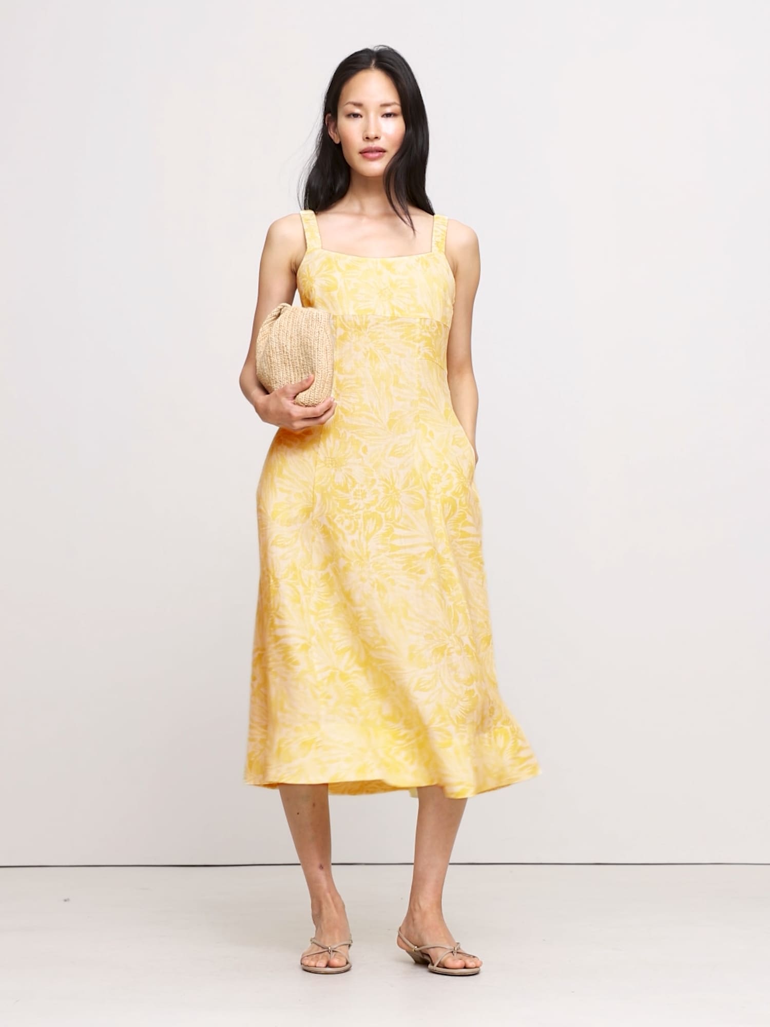 Image number 2 showing, Linen Square-Neck Midi Dress