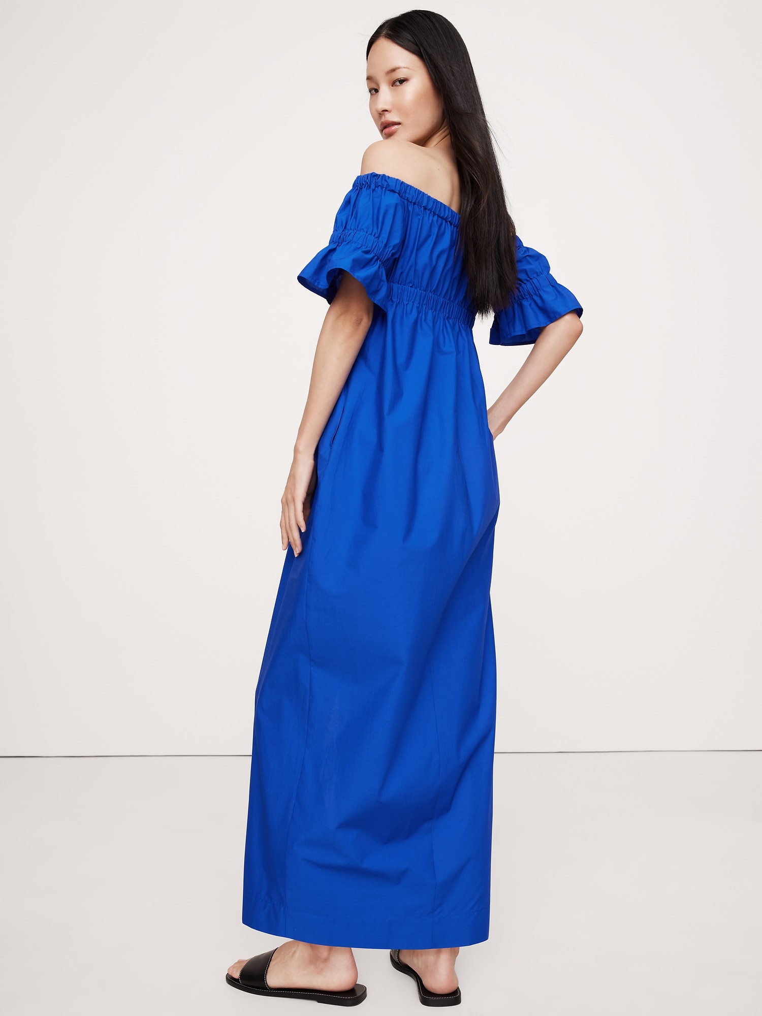 Cotton Poplin Off-The-Shoulder Maxi Dress