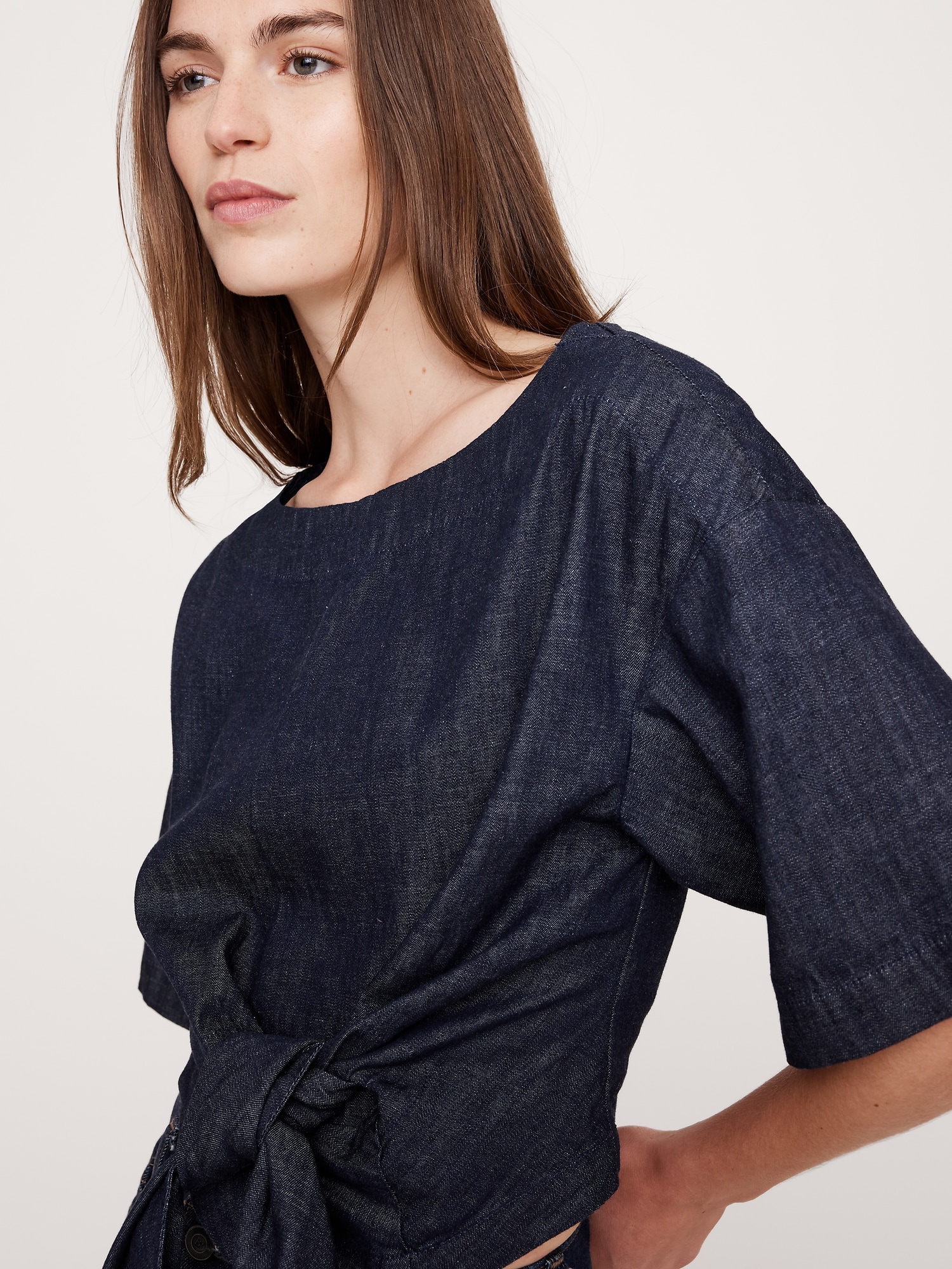 Denim Cropped Tie T-Shirt