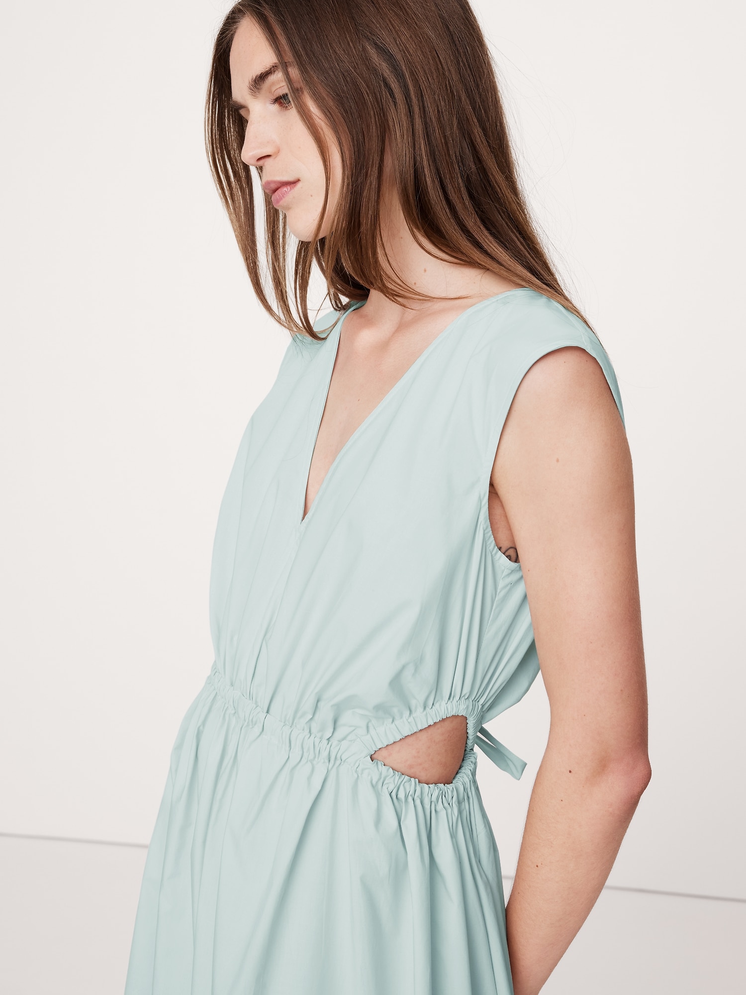 Cotton Poplin Side Cut-Out Midi Dress