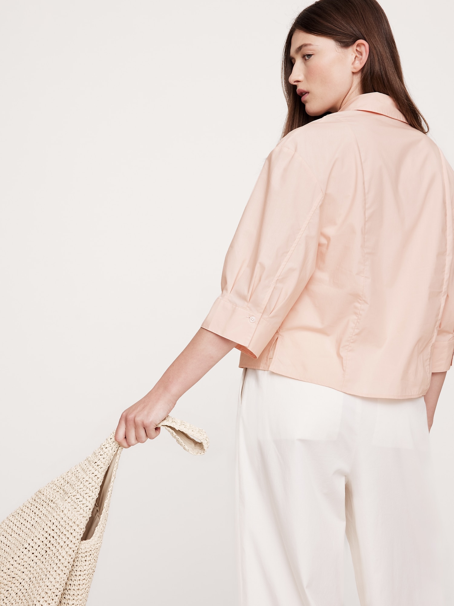 Balloon-Sleeve Cotton Poplin Popover Top