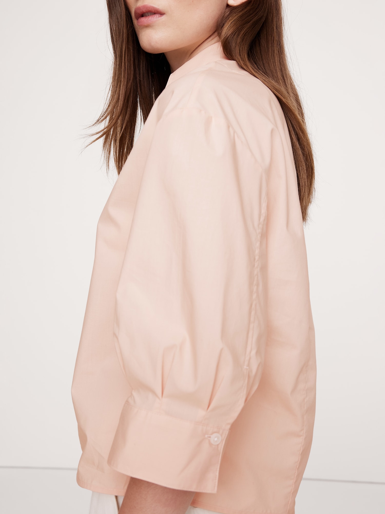Balloon-Sleeve Cotton Poplin Popover Top
