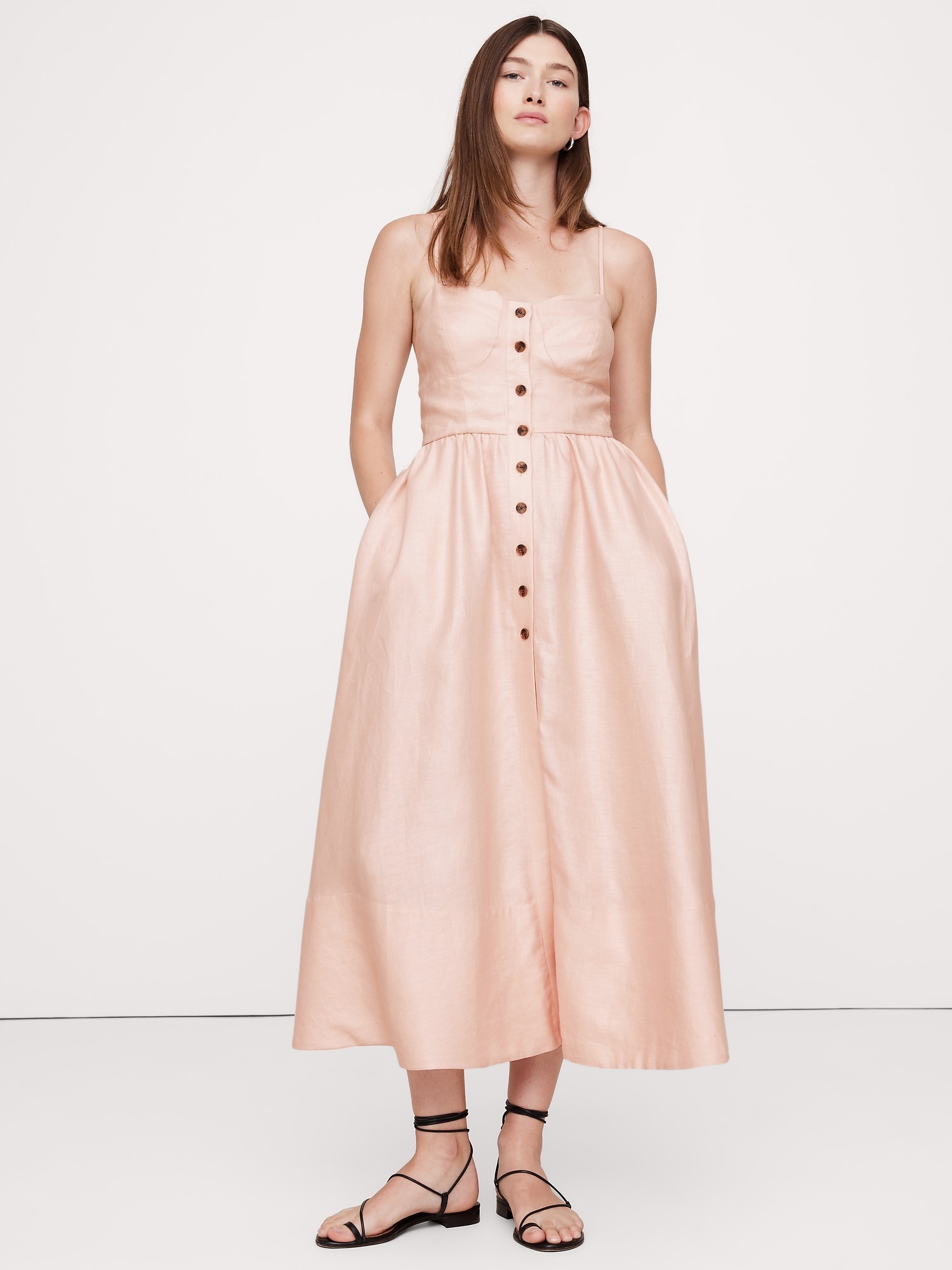 Linen Corset Long Midi Dress