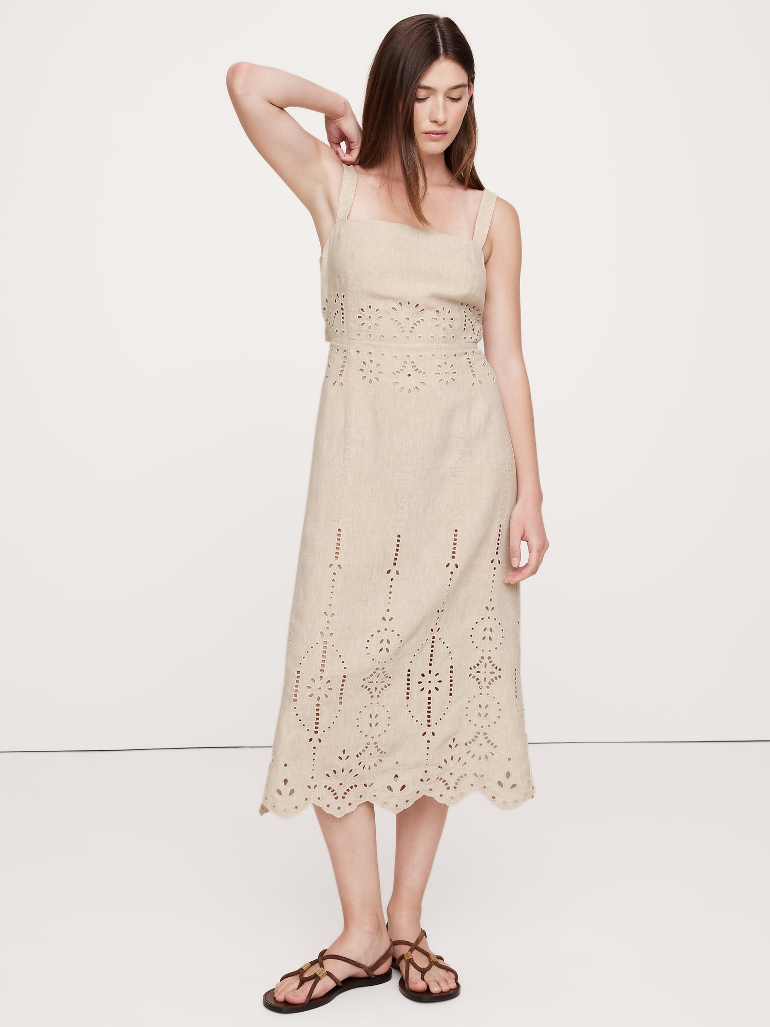 Eyelet Linen Midi Dress