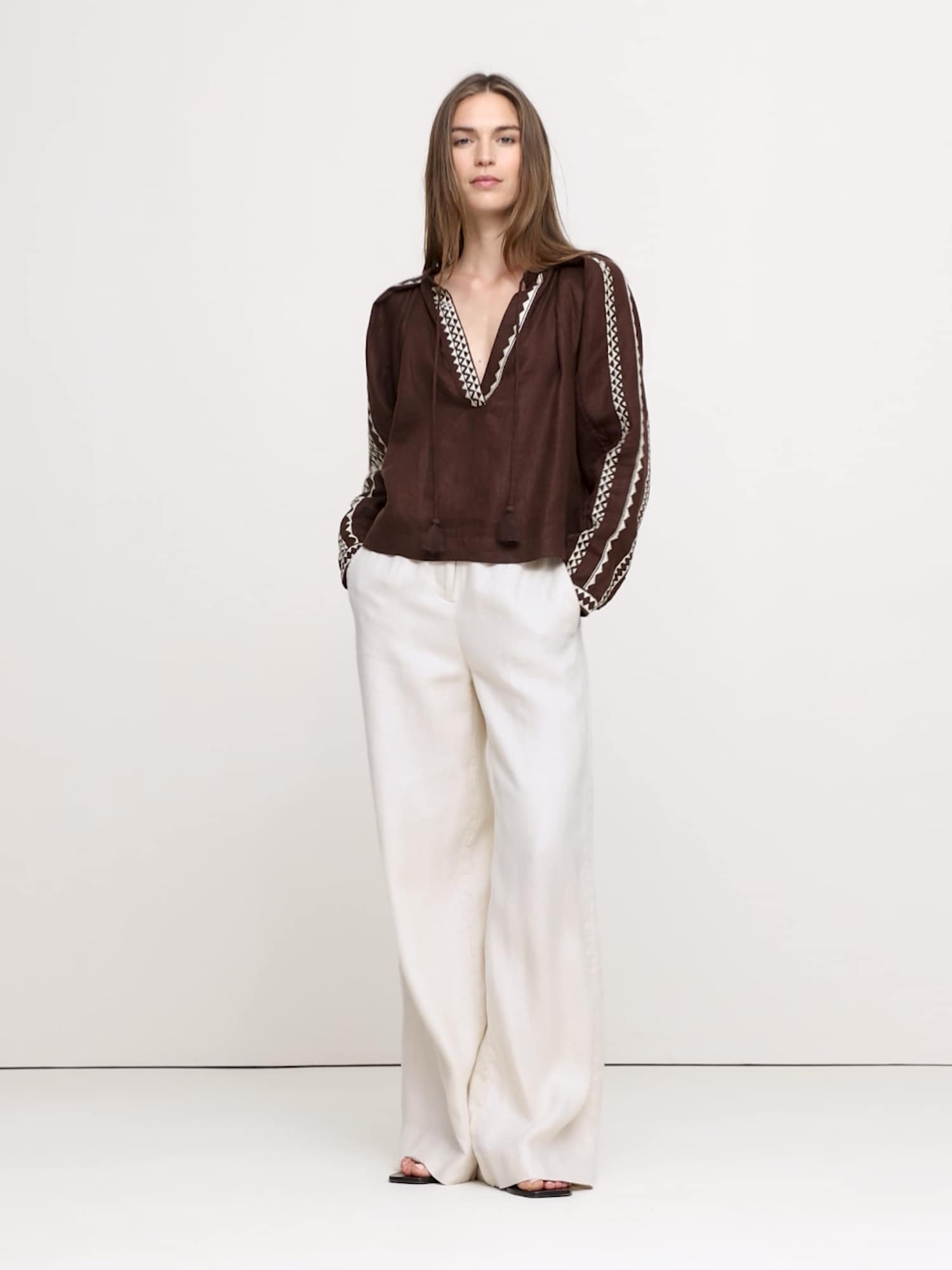 Image number 2 showing, Embroidered Linen Peasant Blouse