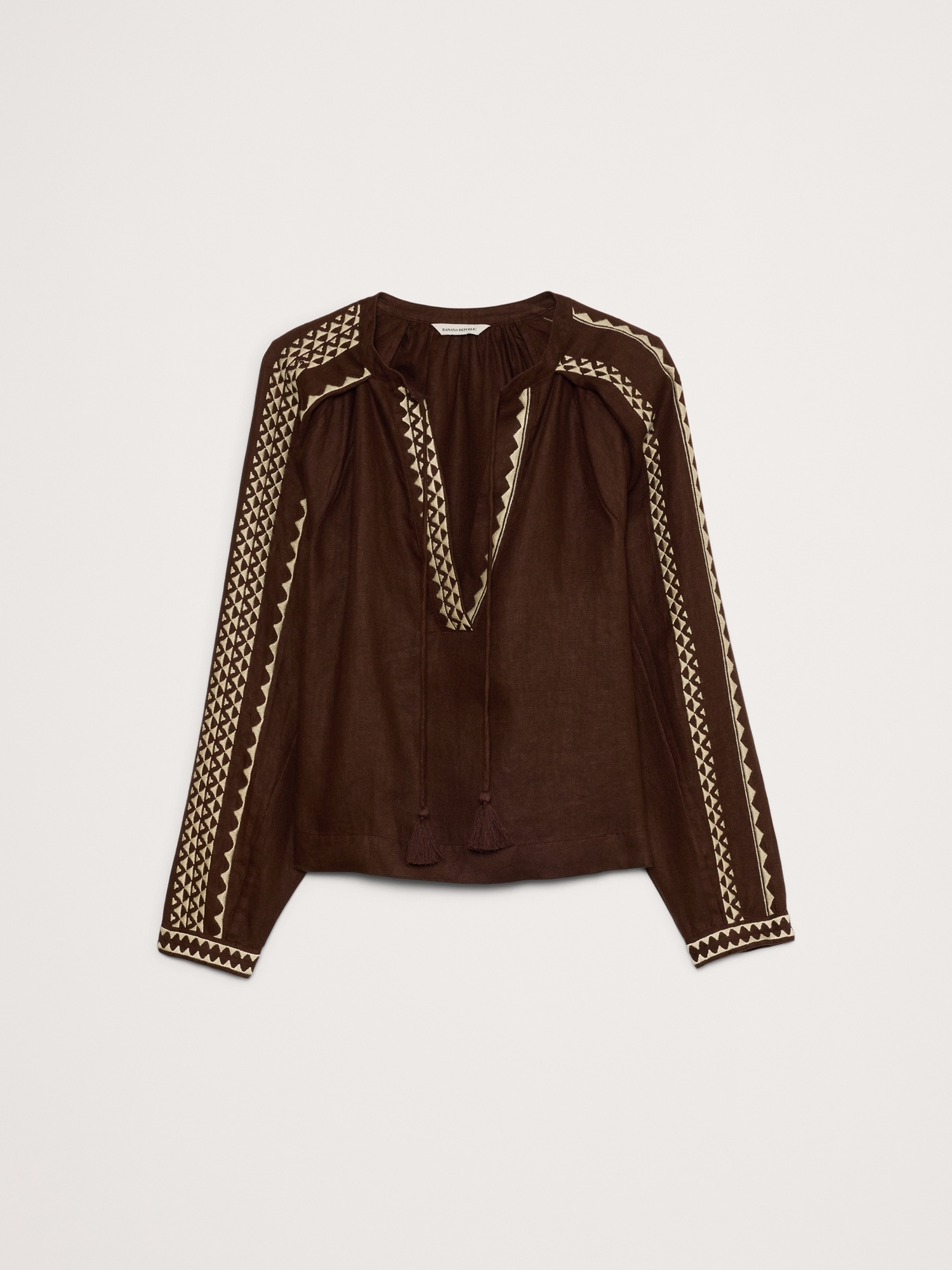 Embroidered Linen Peasant Blouse