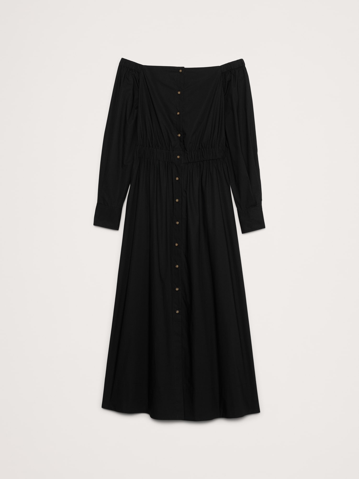 Cotton Poplin Off-the-Shoulder Long Midi Shirt Dress