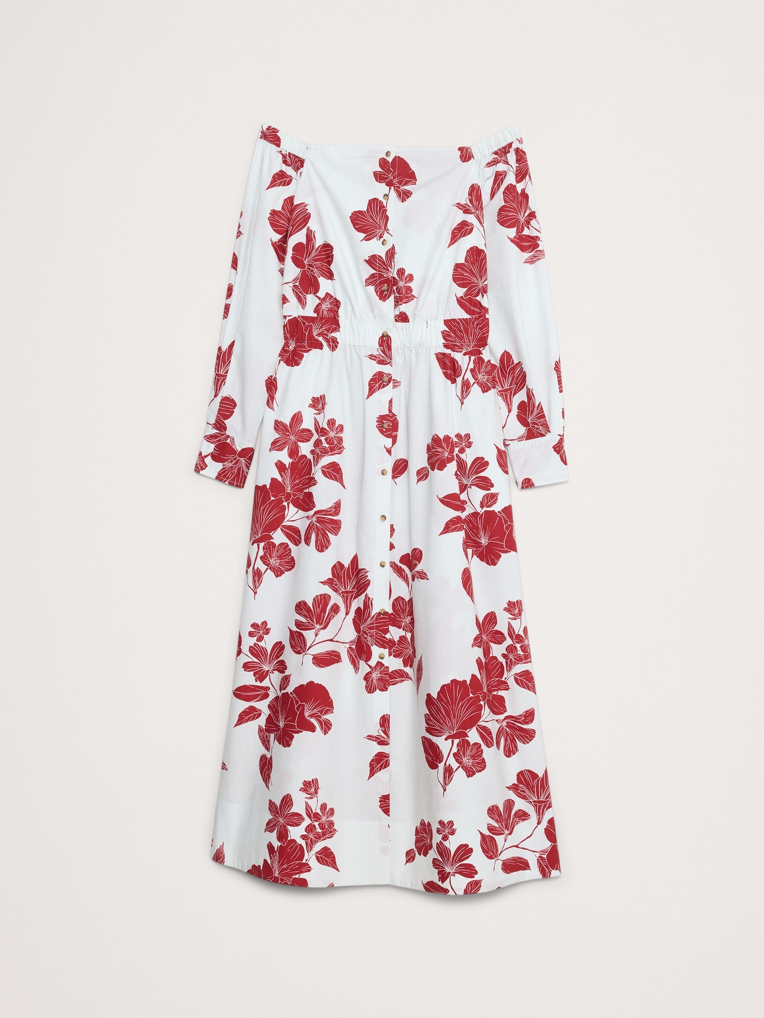 Cotton Poplin Off-the-Shoulder Long Midi Shirt Dress