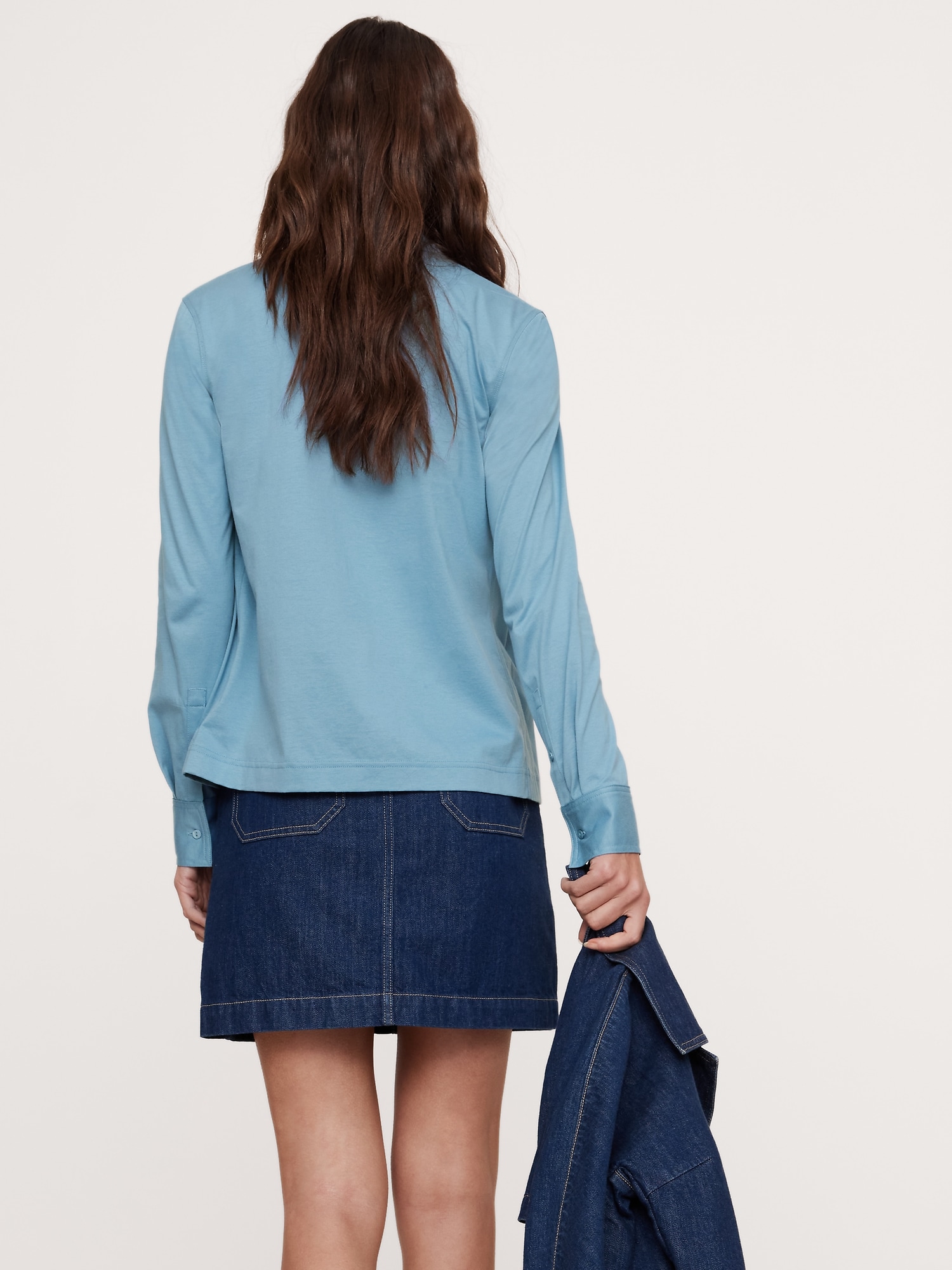 Silky Cotton Long-Sleeve Button-Down Shirt