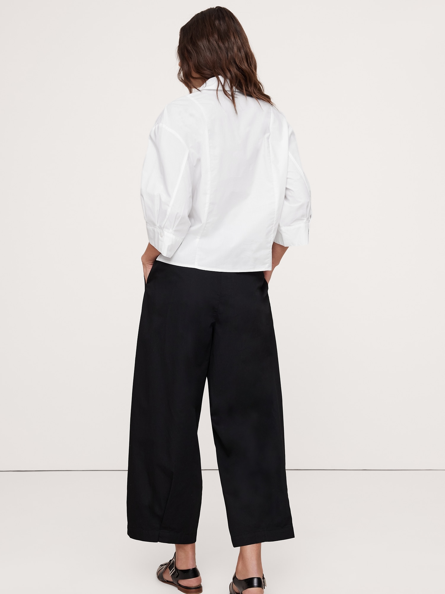 Balloon-Sleeve Cotton Poplin Popover Top