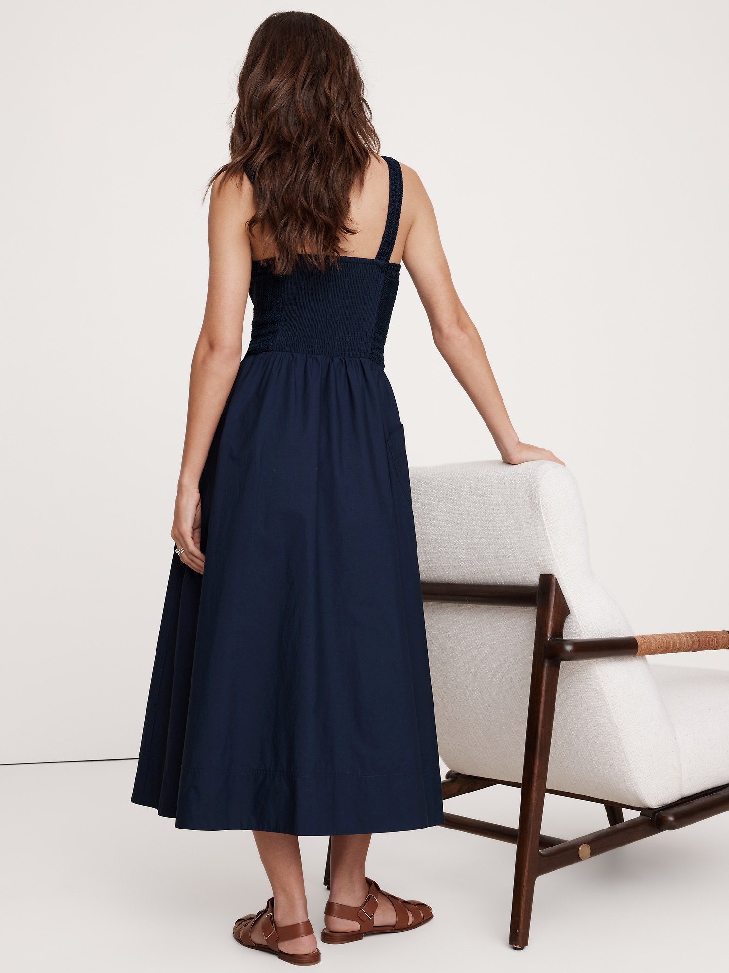 Crochet & Cotton Poplin Mixed-Media Midi Dress