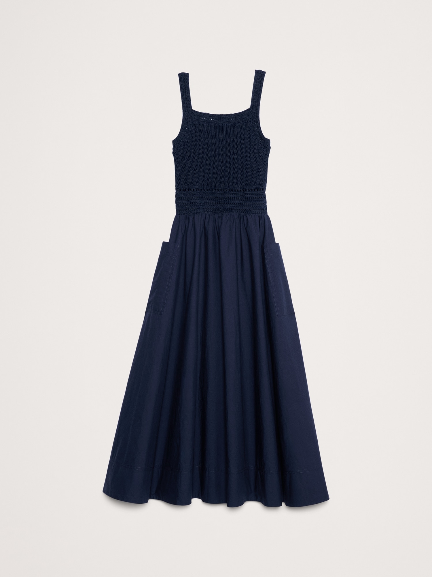 Crochet & Cotton Poplin Mixed-Media Midi Dress