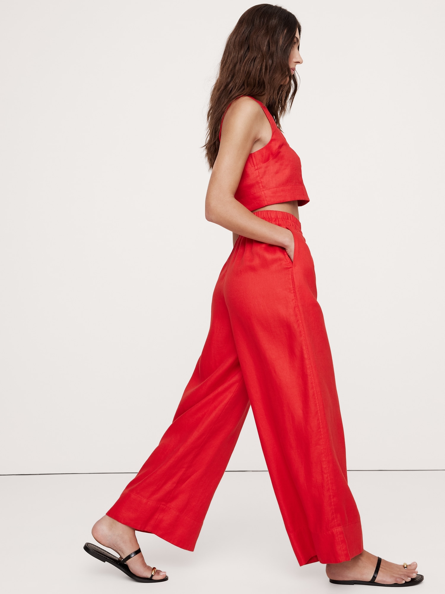 Wide-Leg Linen Pull-On Ankle Pant