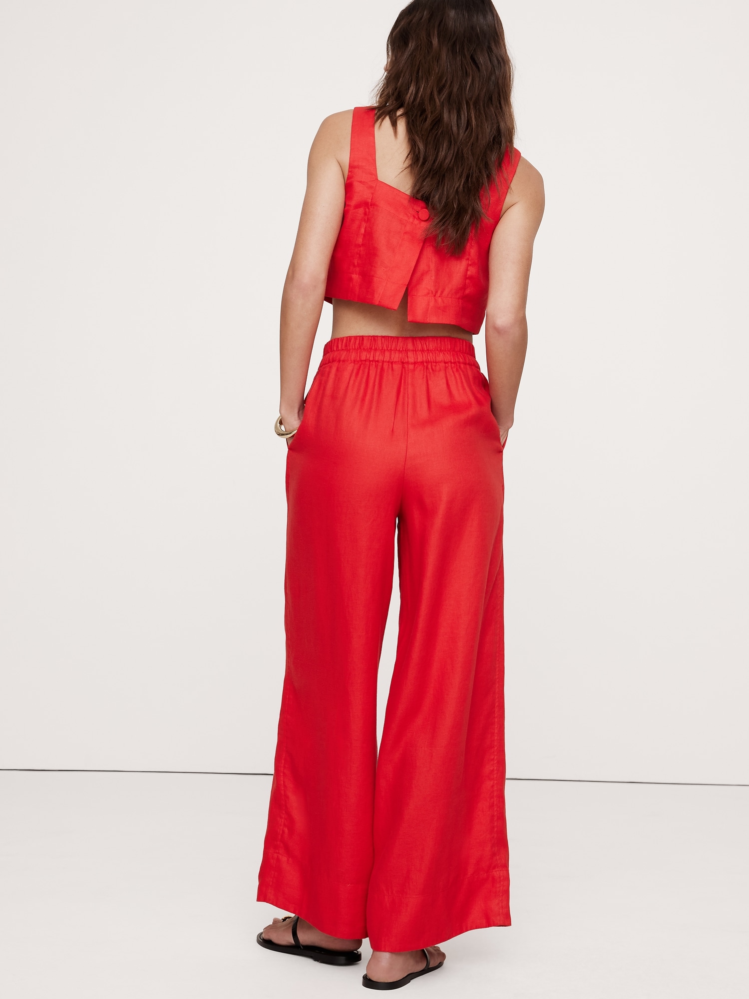 Wide-Leg Linen Pull-On Ankle Pant