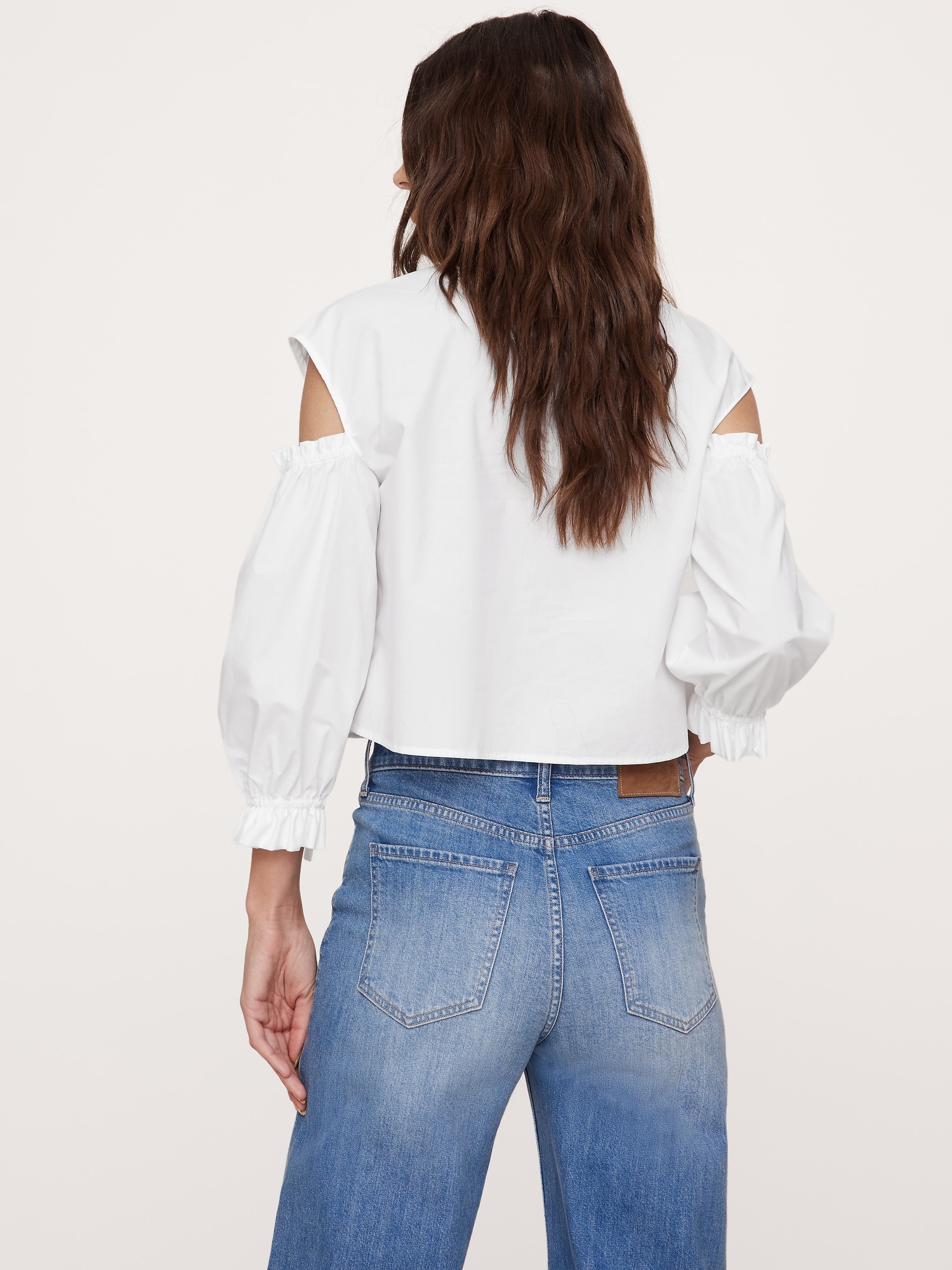 Cotton Poplin Puff-Sleeve Cropped Top