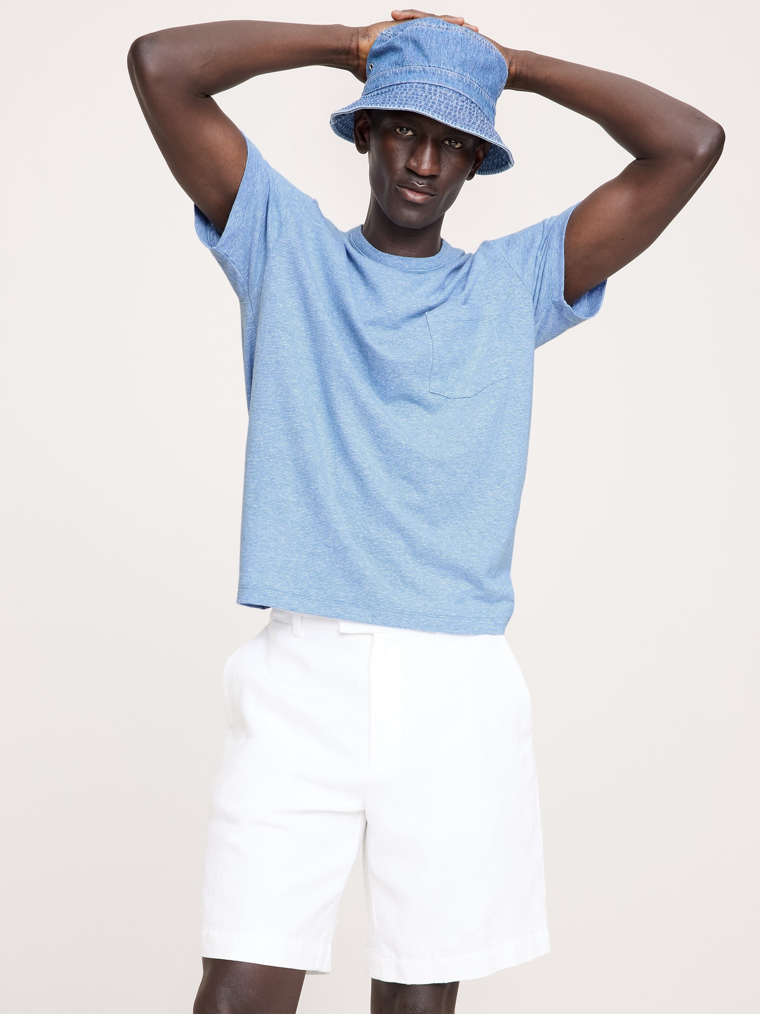 Boxy Linen-Cotton T-Shirt - Blue