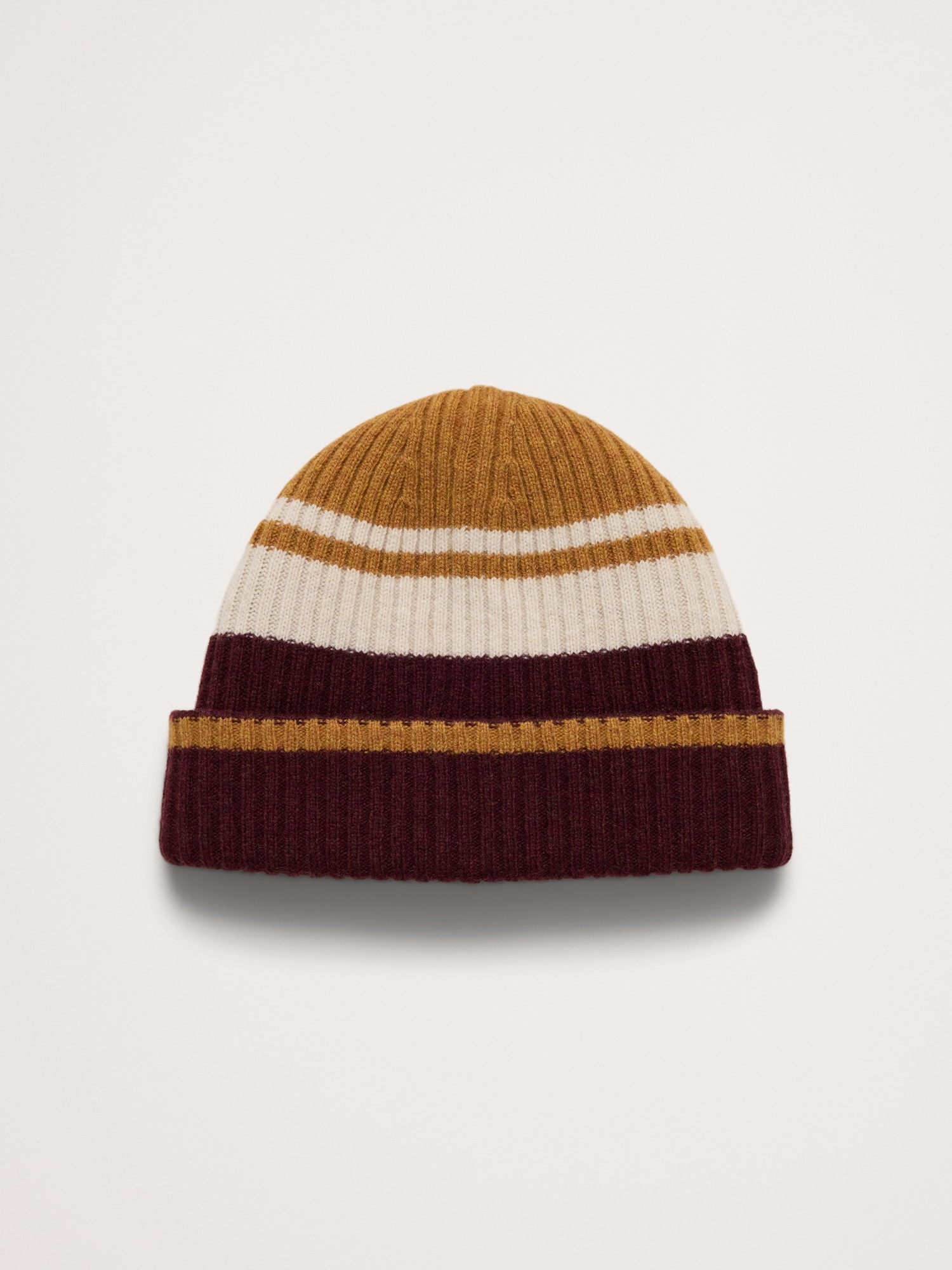 Striped Italian Wool-Blend Beanie - Burgundy Red