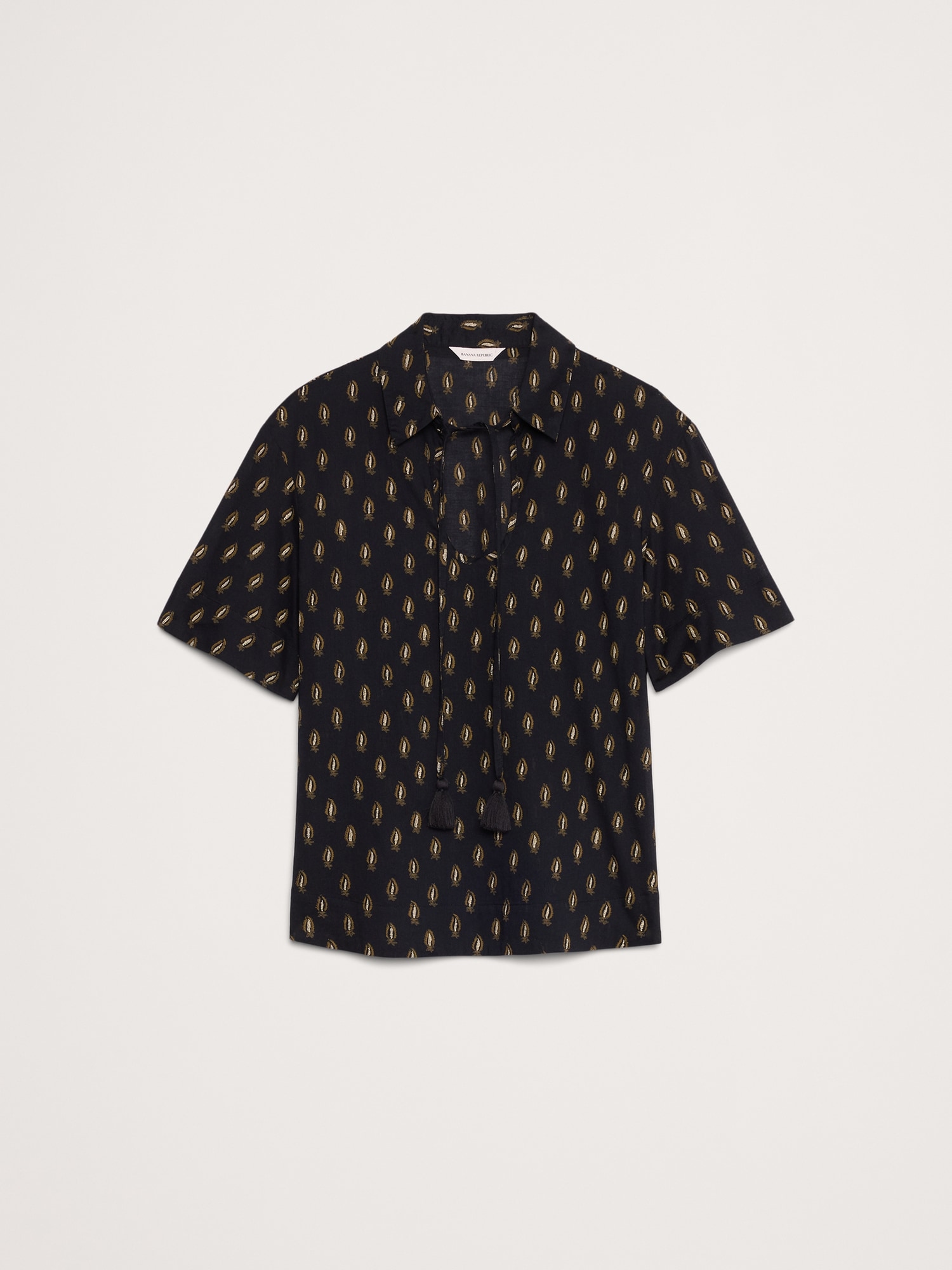 Image number 4 showing, COTTON POPOVER SHIRT WITH TASSEL TIE