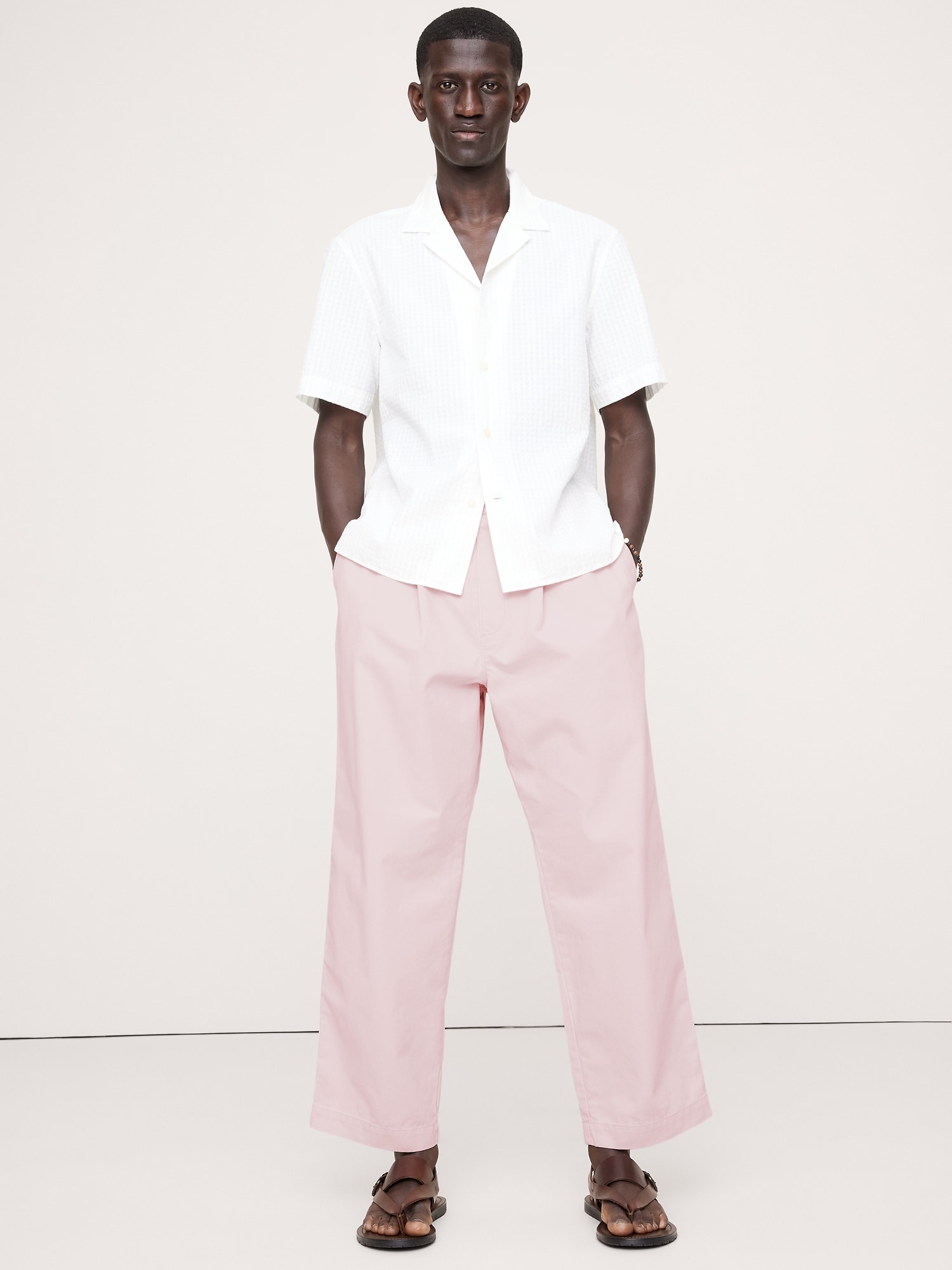 Pantalon ample à taille extensible en coton léger - Rose