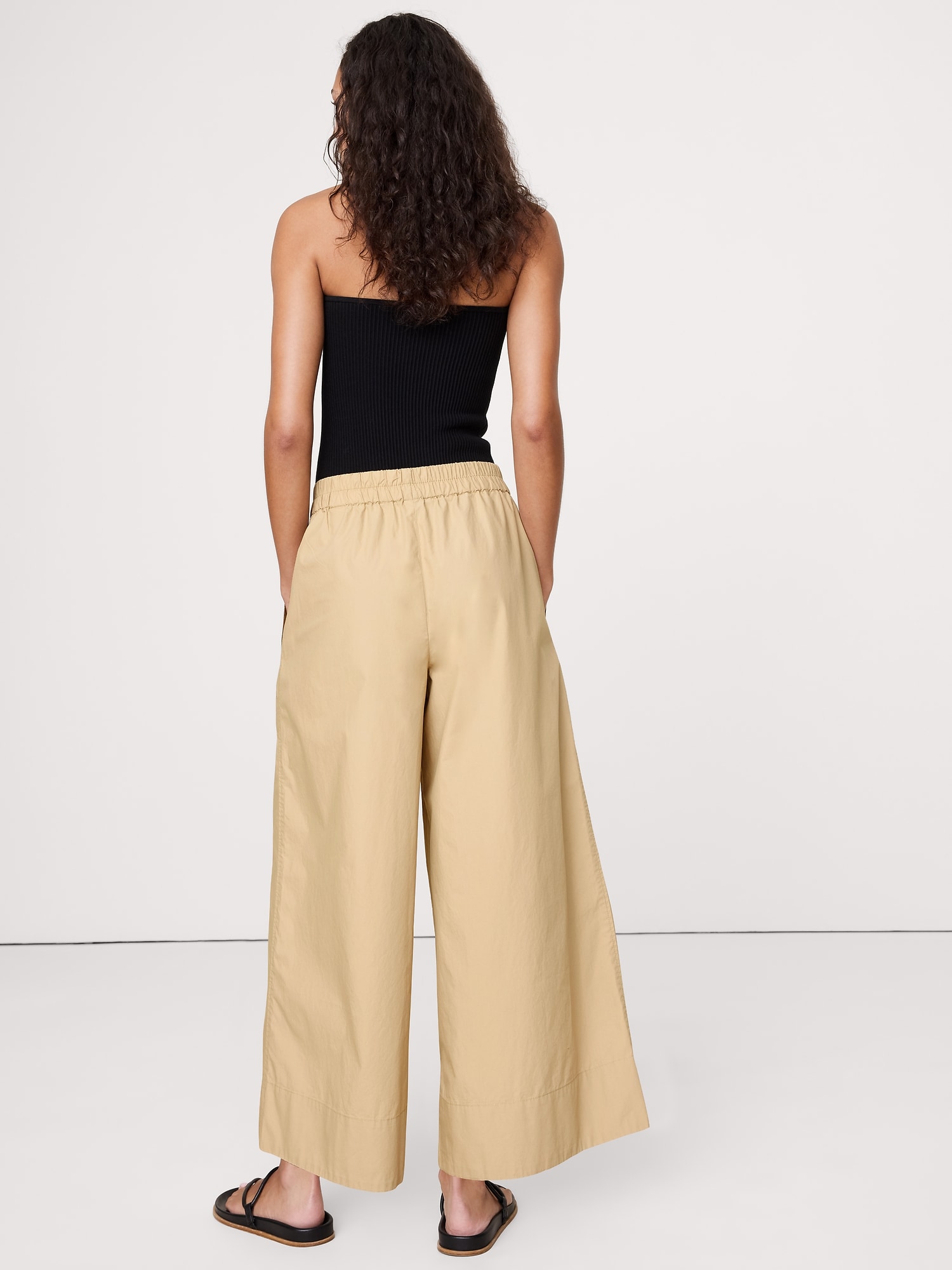 Wide-Leg Pull-On Cotton Poplin Ankle Pant