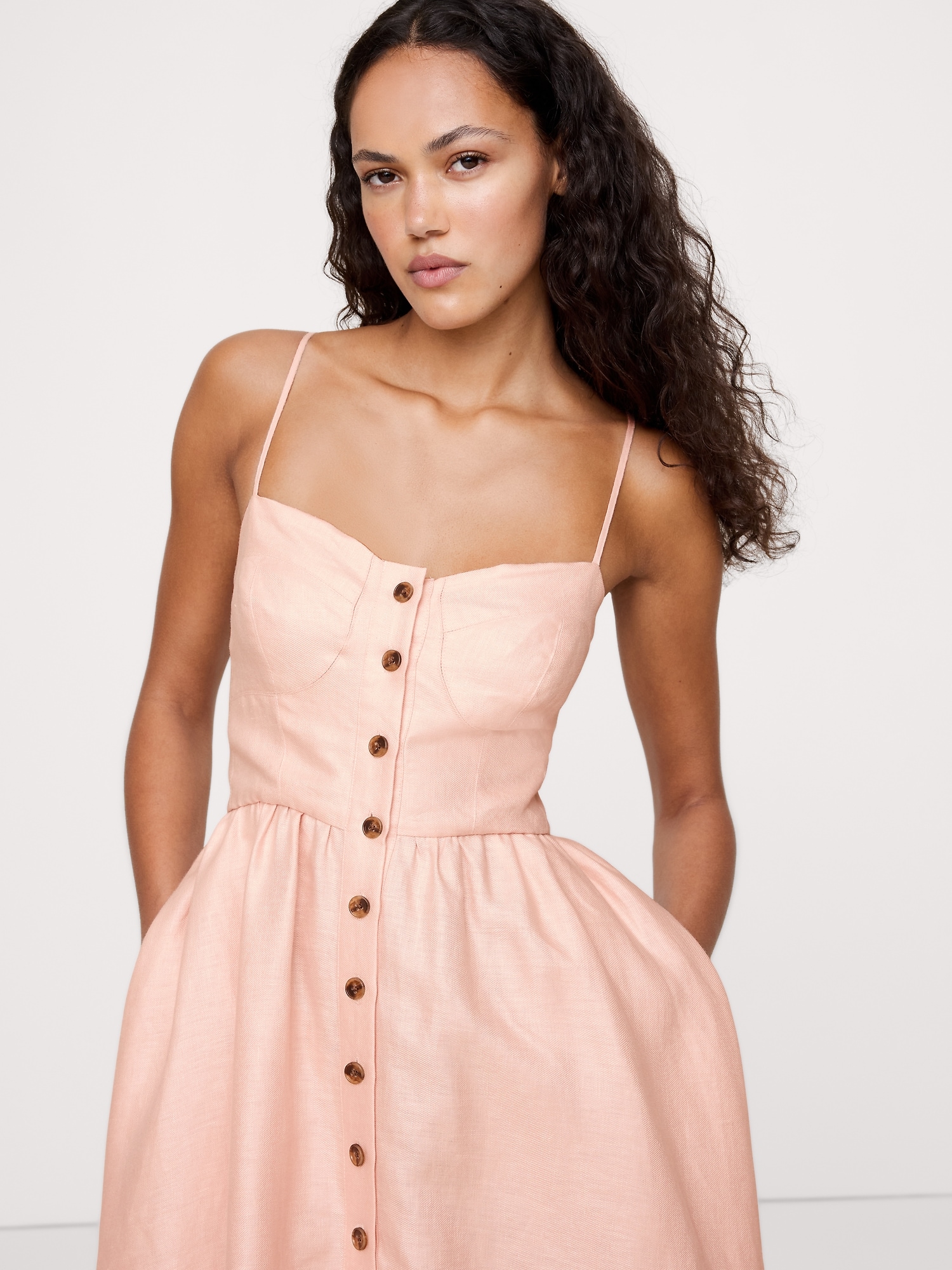 Linen Corset Long Midi Dress