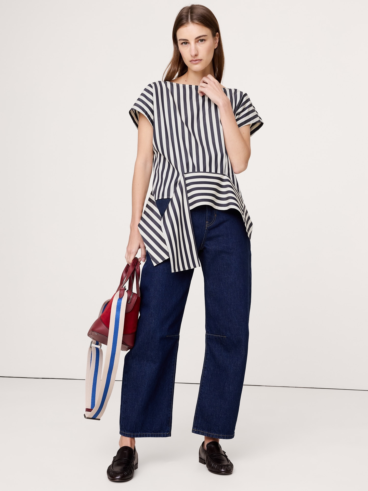 Image number 1 showing, COTTON POPLIN BOATNECK ASYMMETRICAL TOP