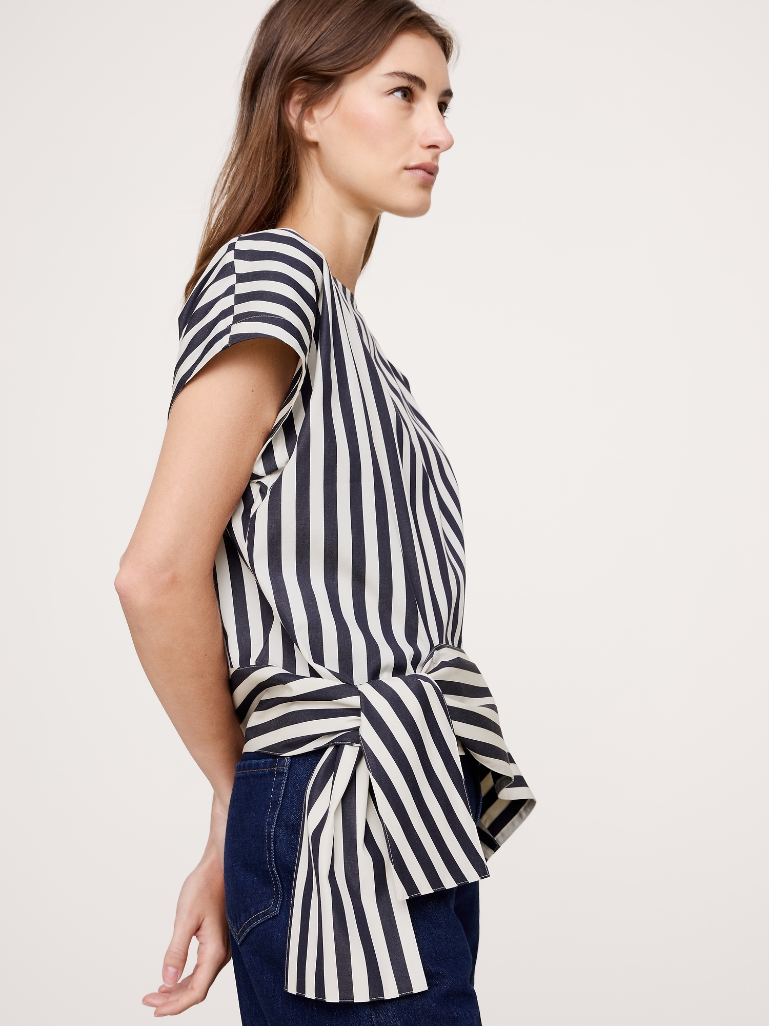 Image number 3 showing, COTTON POPLIN BOATNECK ASYMMETRICAL TOP