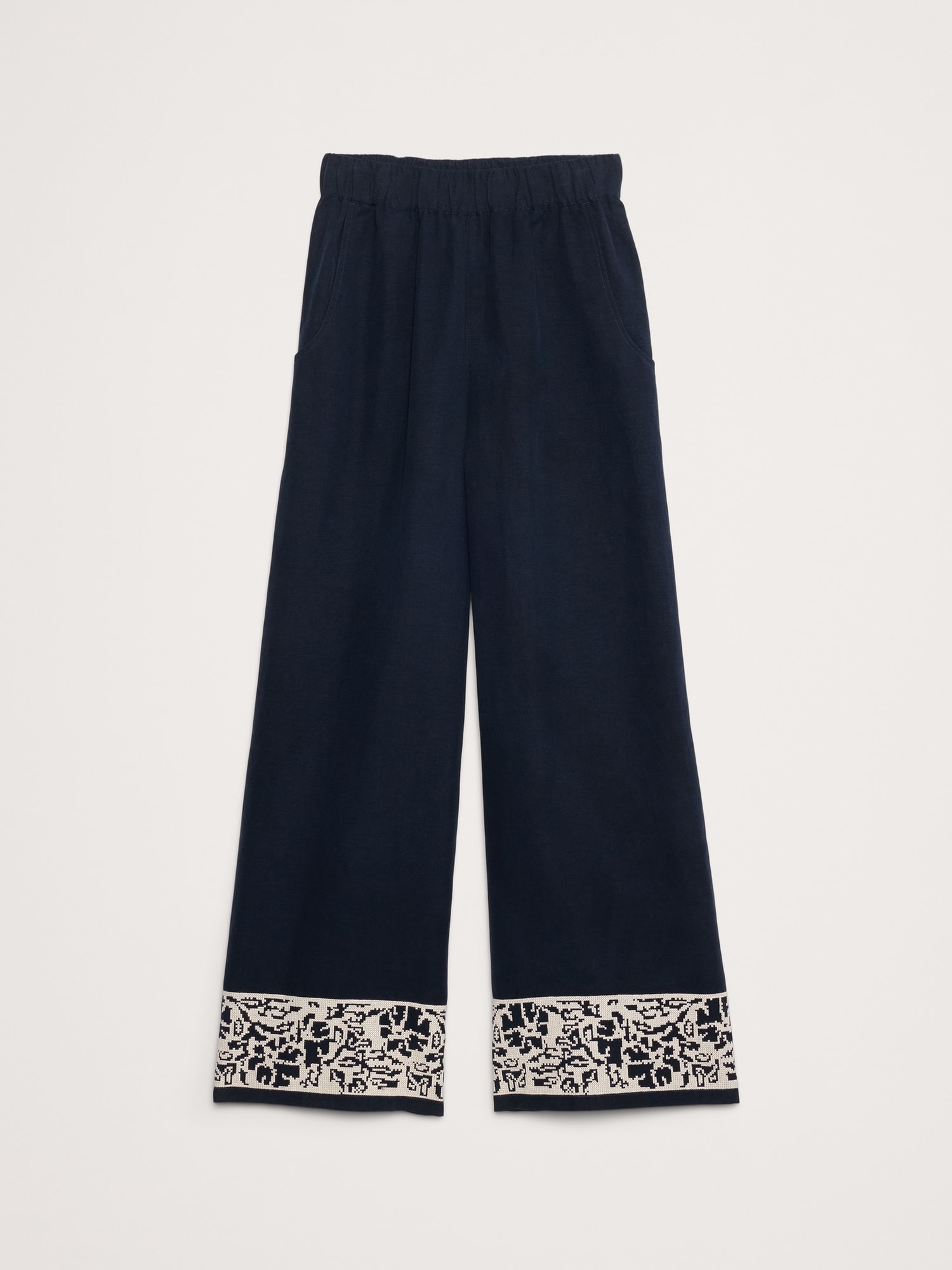 High-Rise Wide-Leg Embroidered Tencel™-Linen Pull-On Pant