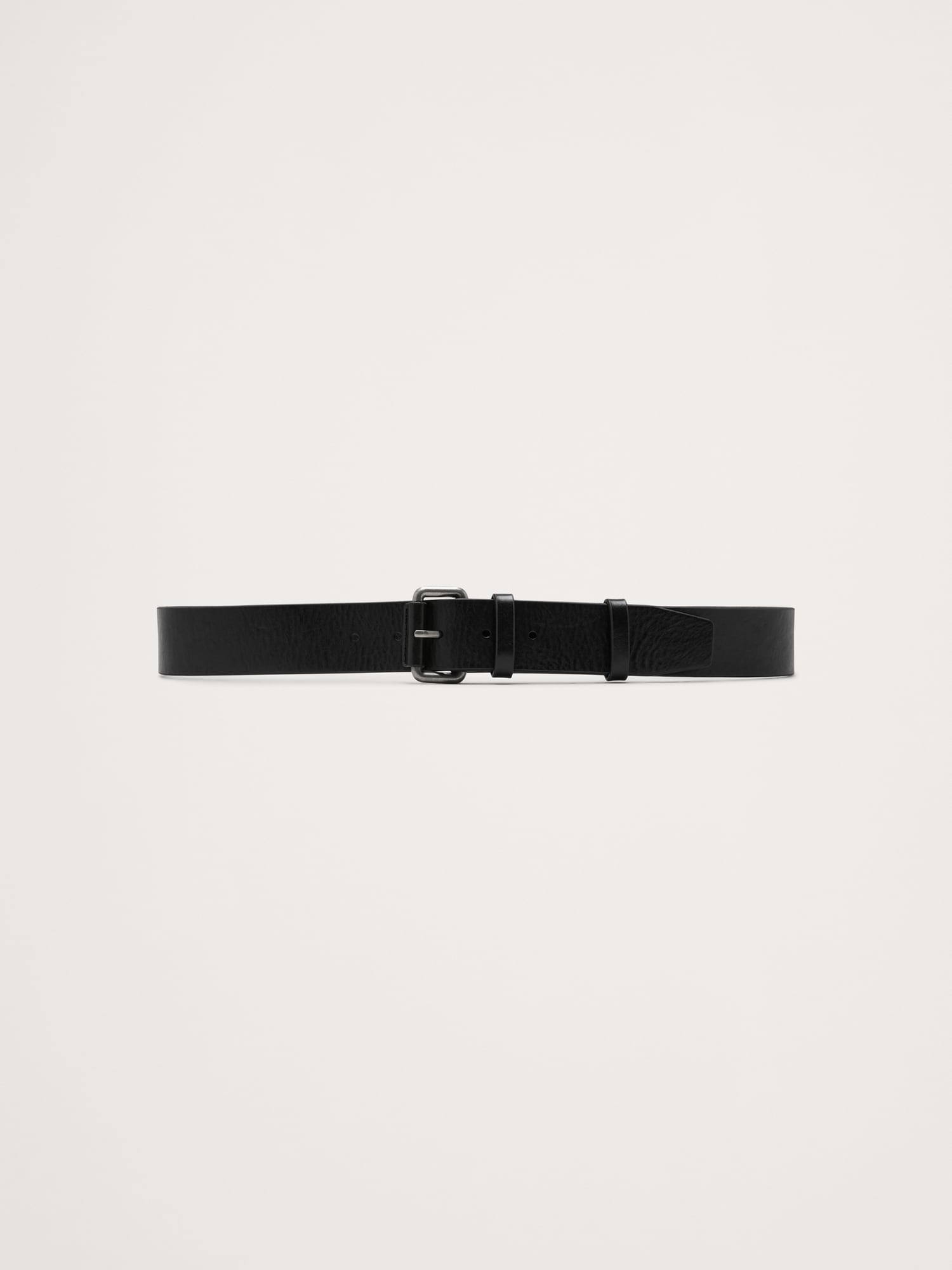 Leather Belt with Covered Roller Buckle - Black Leather