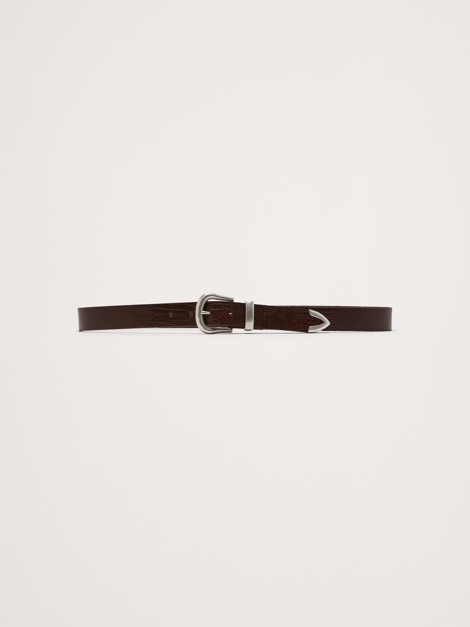 EMBOSSED LEATHER WESTERN BELT - Reddish Brown