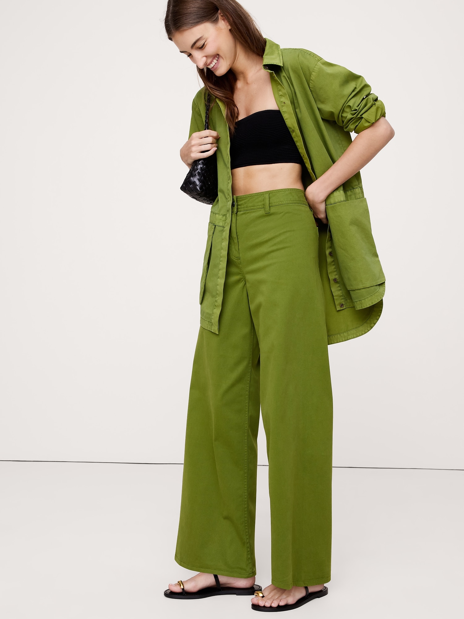 Image number 6 showing, HIGH-RISE WIDE-LEG STRETCH-COTTON TWILL PANT