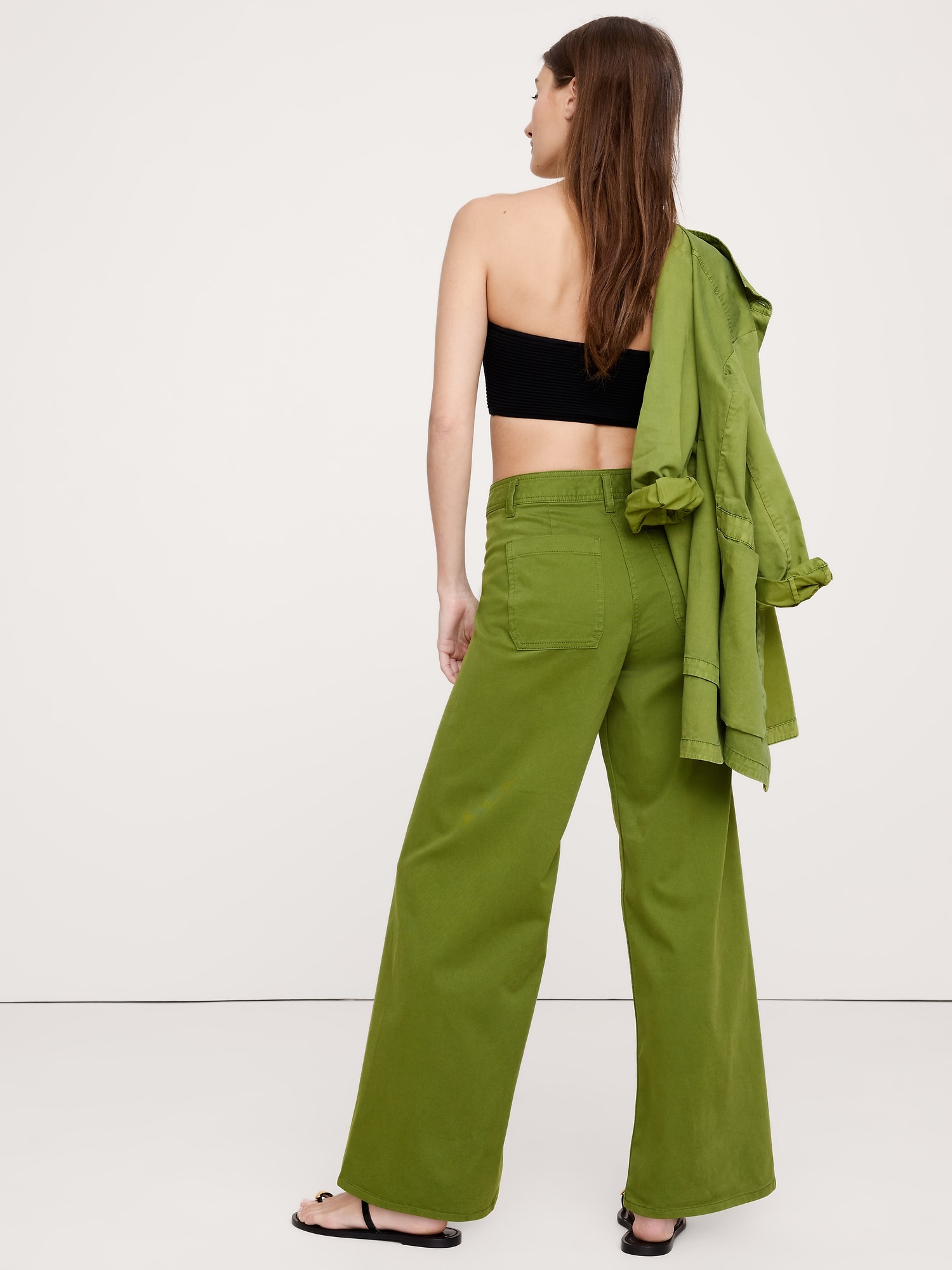 Image number 5 showing, HIGH-RISE WIDE-LEG STRETCH-COTTON TWILL PANT