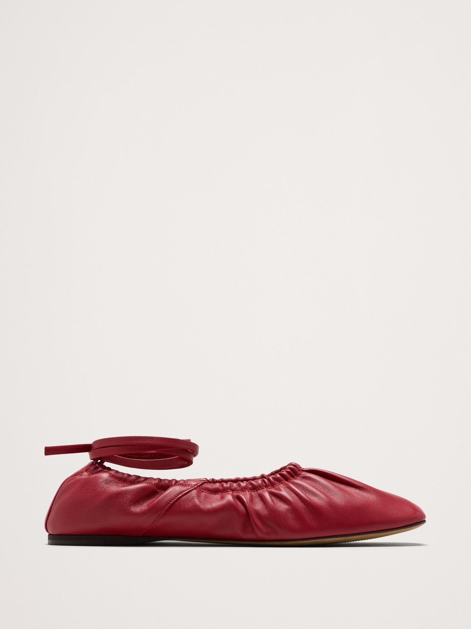RUCHED LEATHER BALLET FLAT - Deep Red Leather
